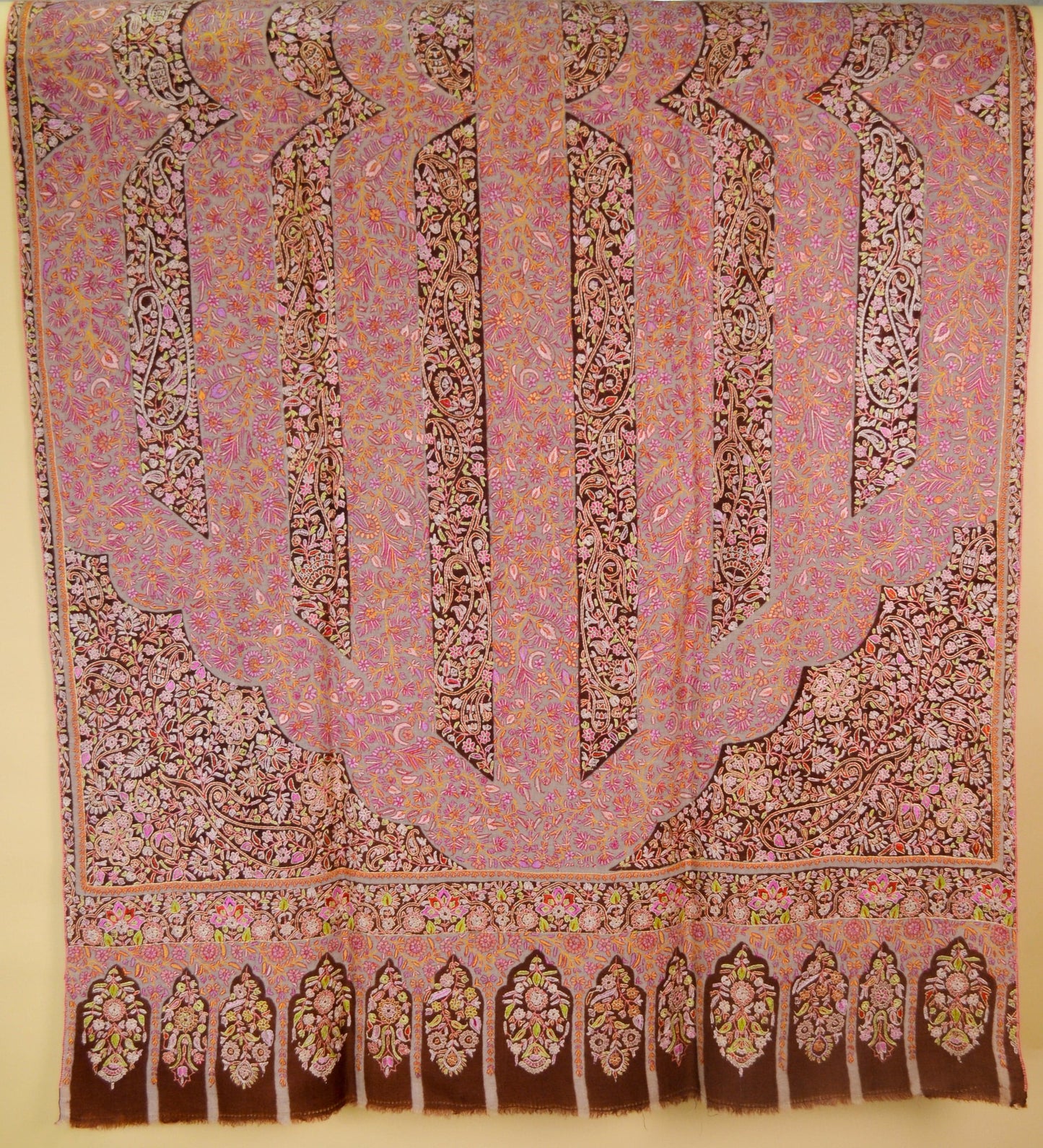 Pashtush India Womens Shawls Pashtush Womens Pashmina, Hand Embroidered Papier-mâché Shawl, With Intricate Resham Threadword