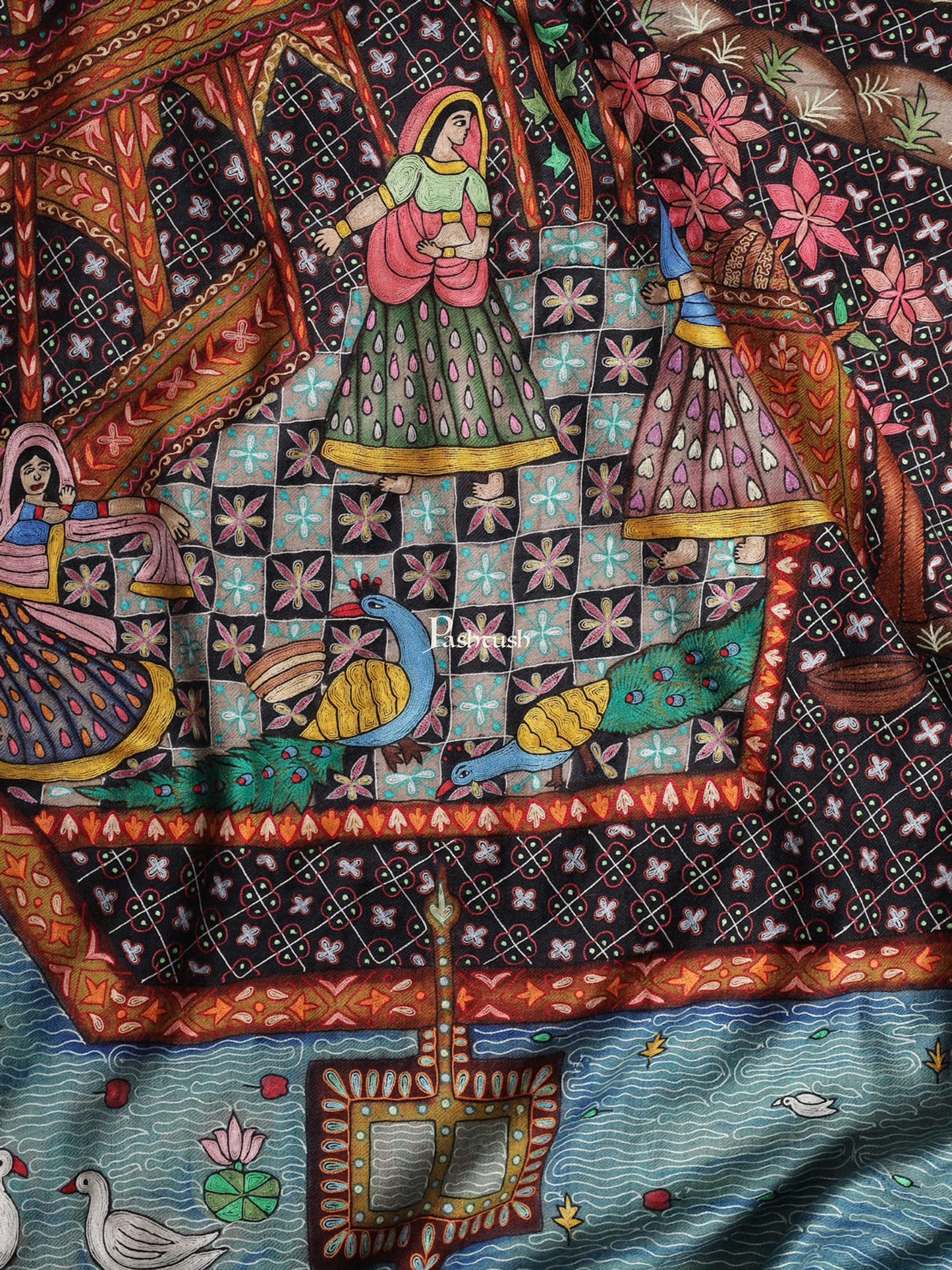 Pashtush India Womens Shawls Pashtush Womens Pashmina Handmade Kalamkari Shawl, Multicoloured