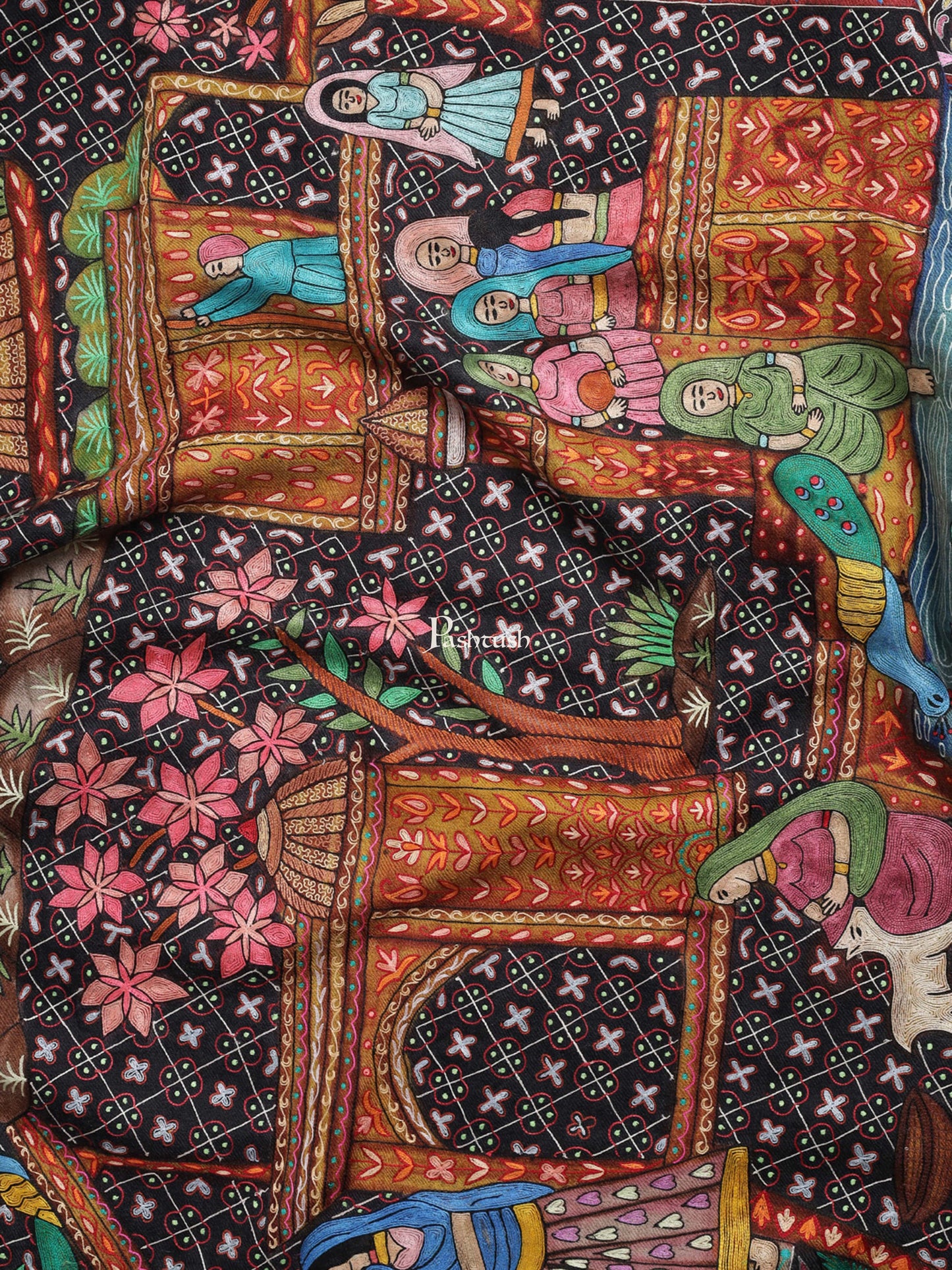 Pashtush India Womens Shawls Pashtush Womens Pashmina Handmade Kalamkari Shawl, Multicoloured