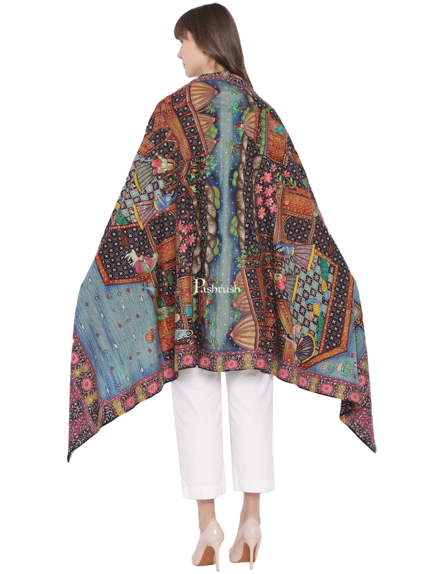 Pashtush India Womens Shawls Pashtush Womens Pashmina Handmade Kalamkari Shawl, Multicoloured