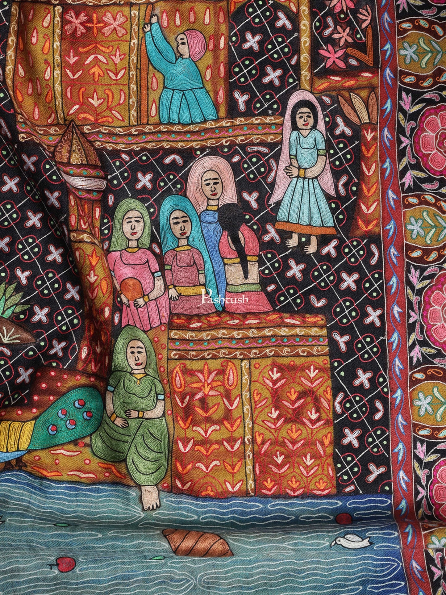 Pashtush India Womens Shawls Pashtush Womens Pashmina Handmade Kalamkari Shawl, Multicoloured