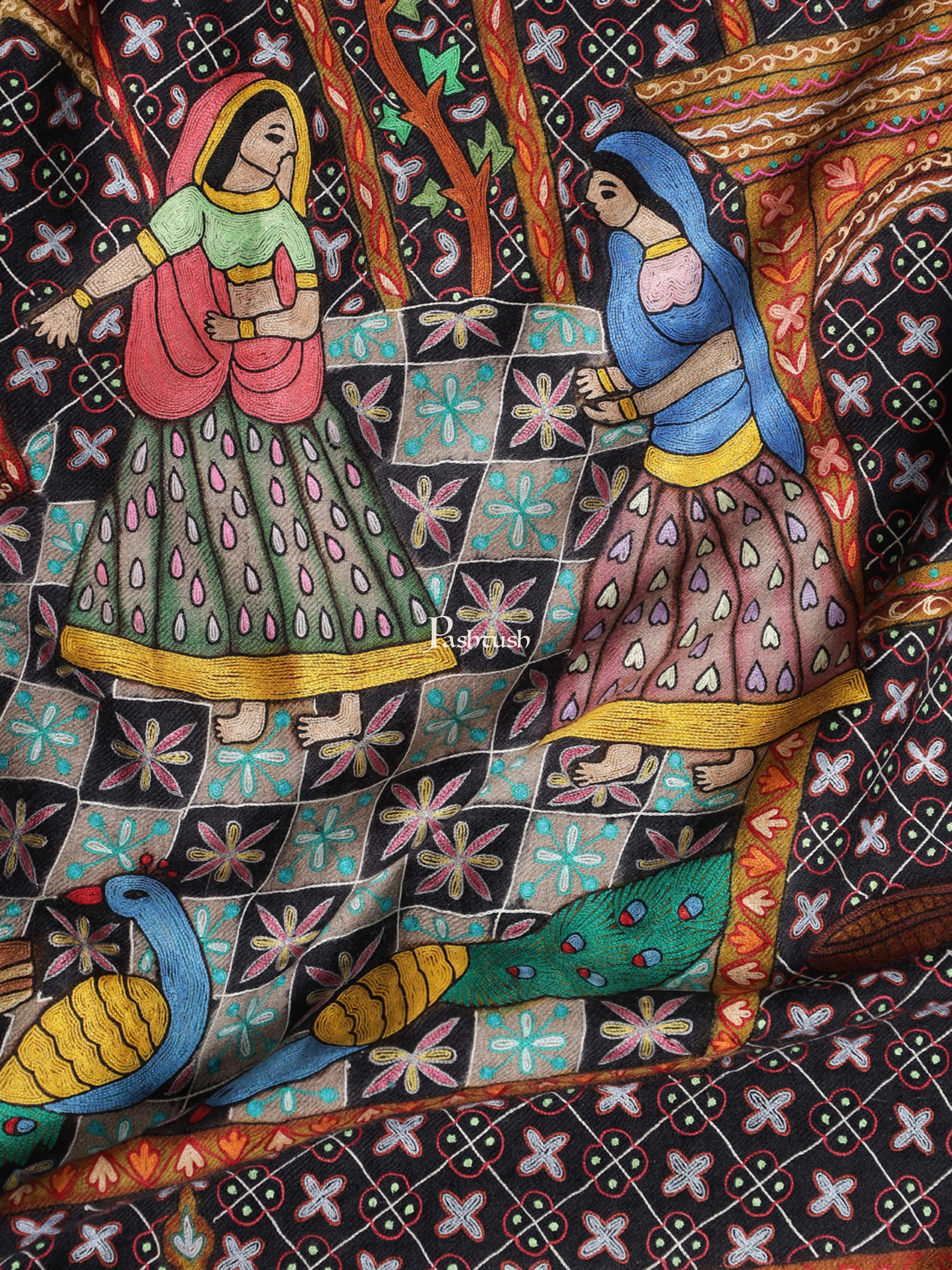 Pashtush India Womens Shawls Pashtush Womens Pashmina Handmade Kalamkari Shawl, Multicoloured
