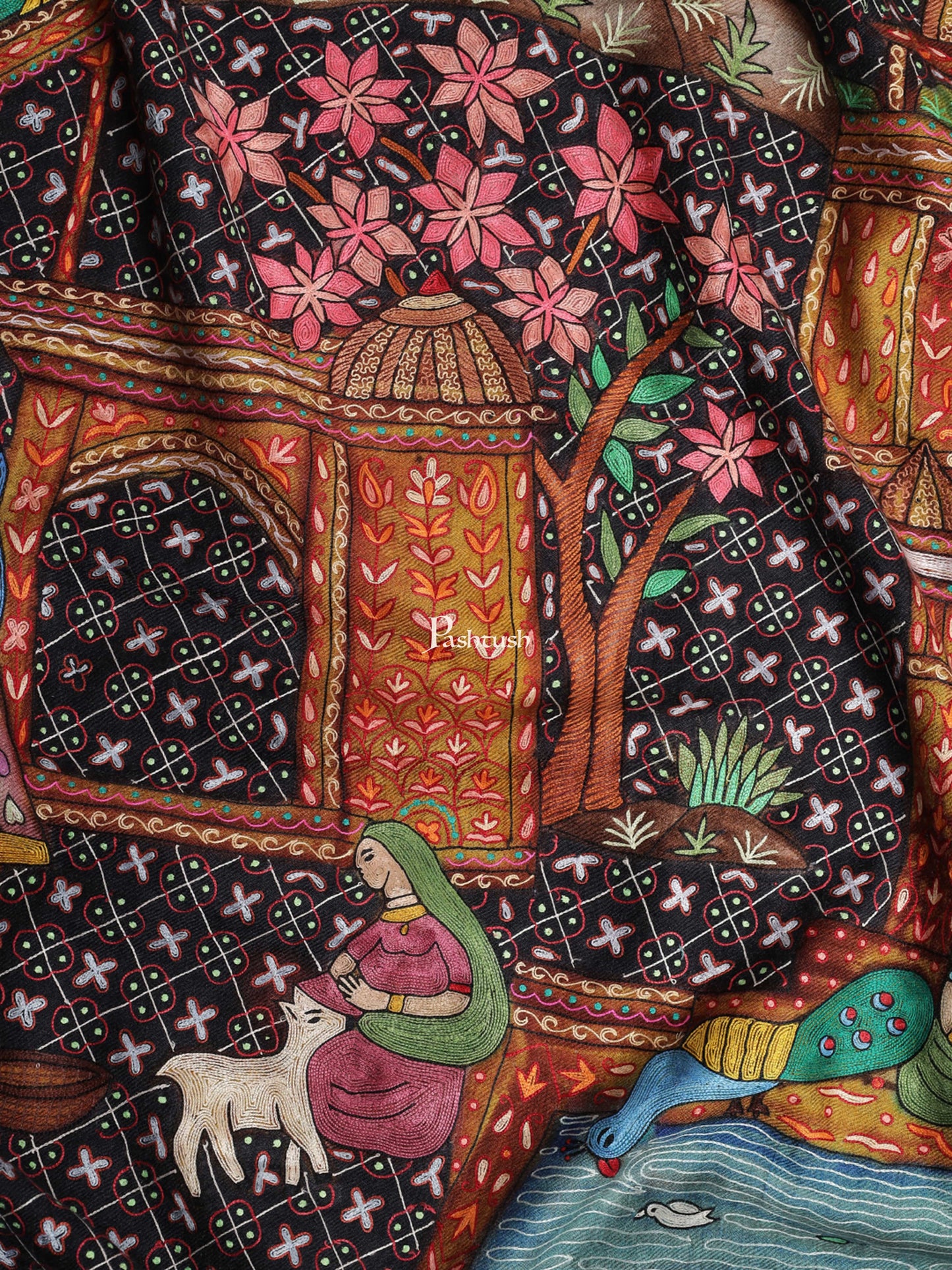 Pashtush India Womens Shawls Pashtush Womens Pashmina Handmade Kalamkari Shawl, Multicoloured