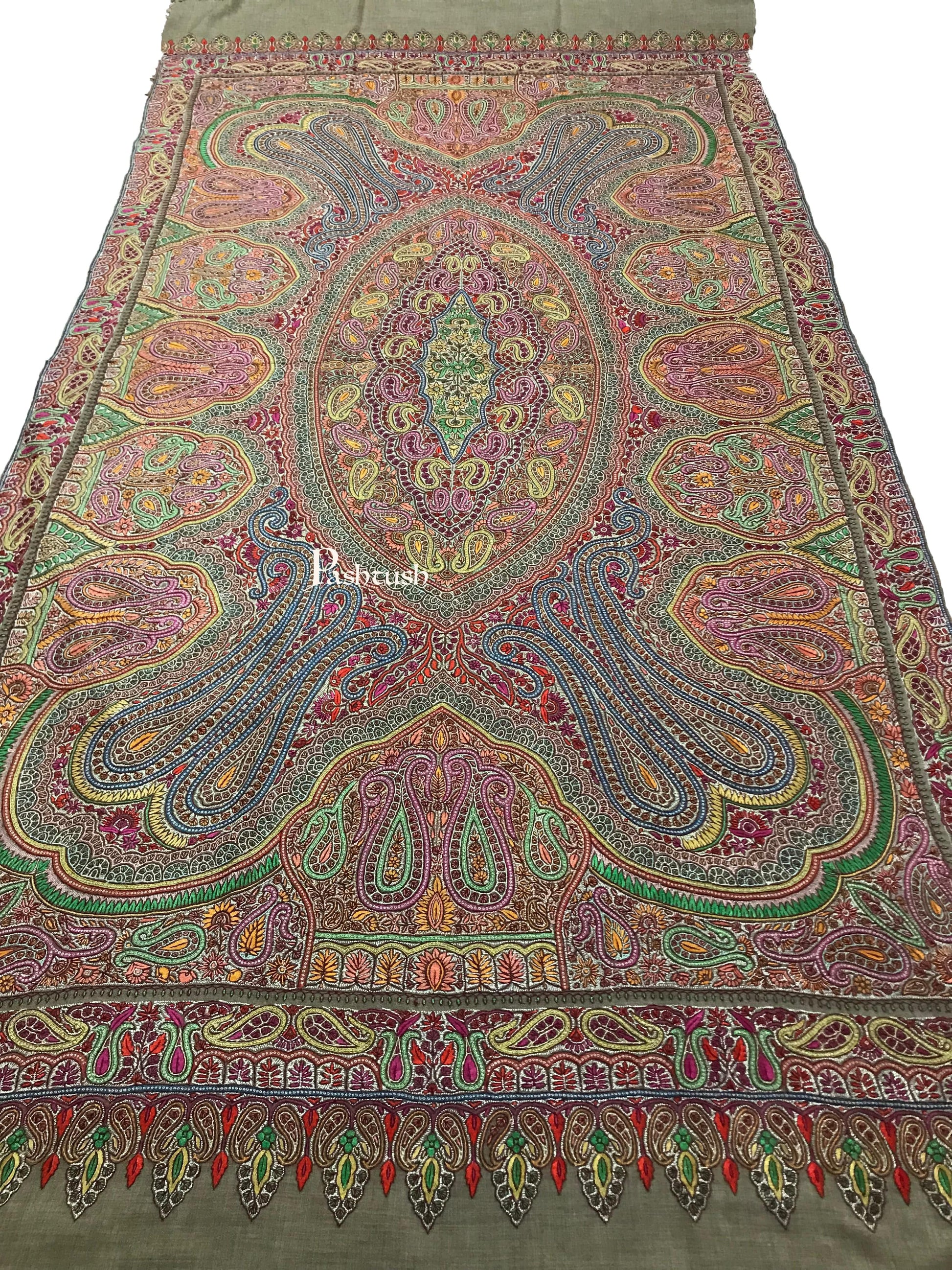 Pashtush India Womens Shawls Pashtush Womens Pashmina Shawl, Handwoven with Sozni Hand Embroidery