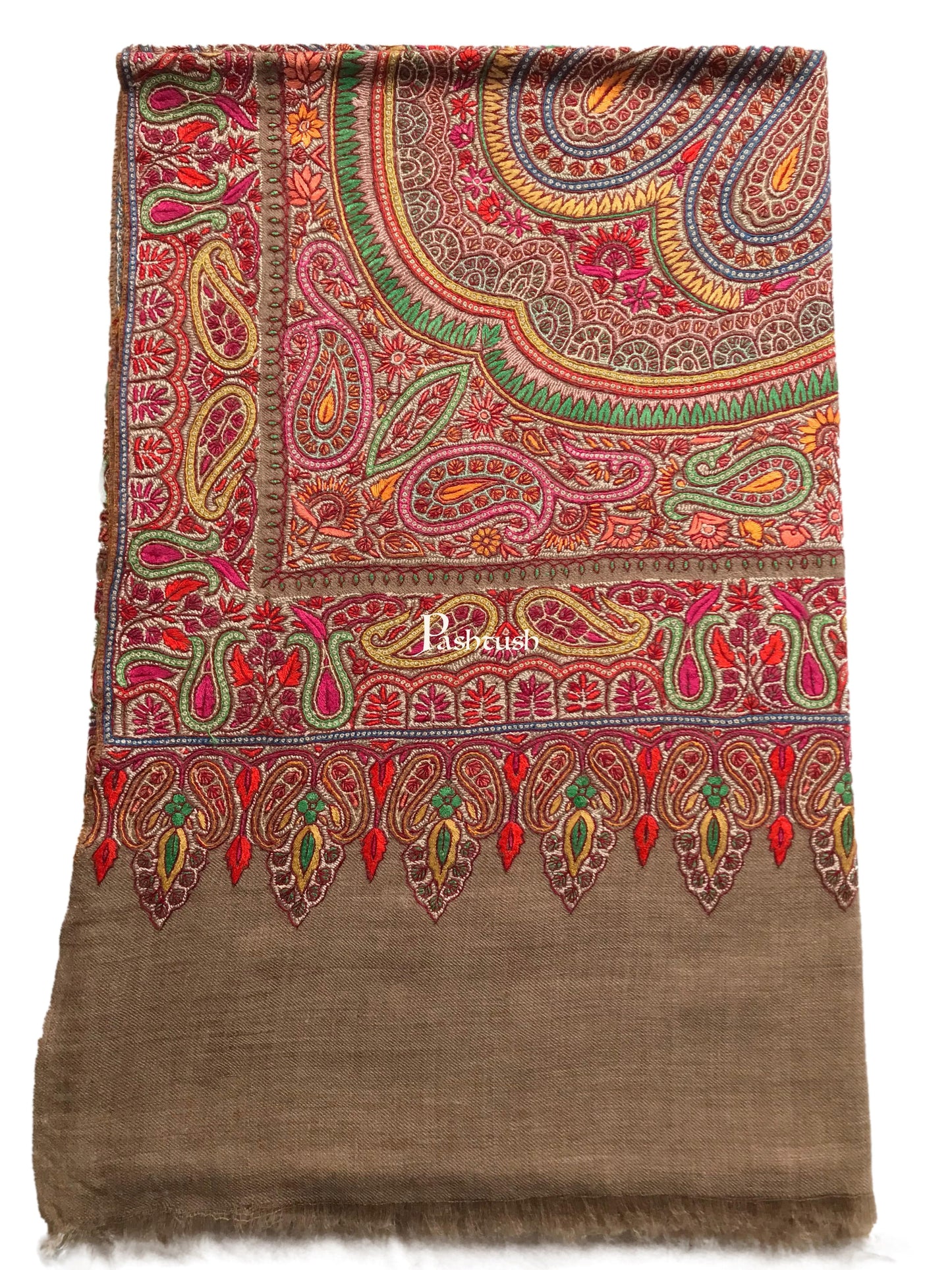 Pashtush India Womens Shawls Pashtush Womens Pashmina Shawl, Handwoven with Sozni Hand Embroidery