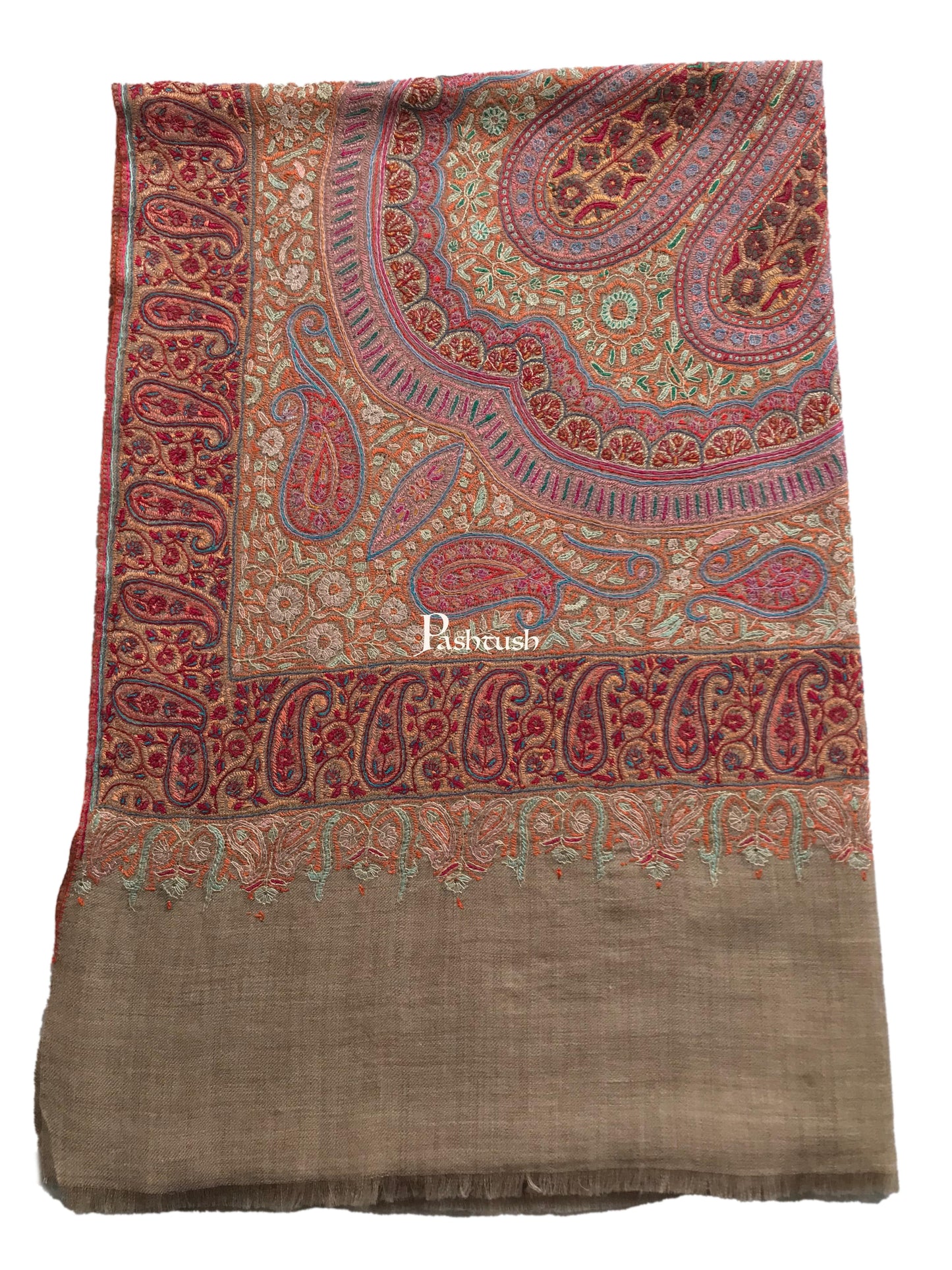 Pashtush India Womens Shawls Pashtush Womens Pashmina Shawl, Handwoven with Sozni Hand Embroidery