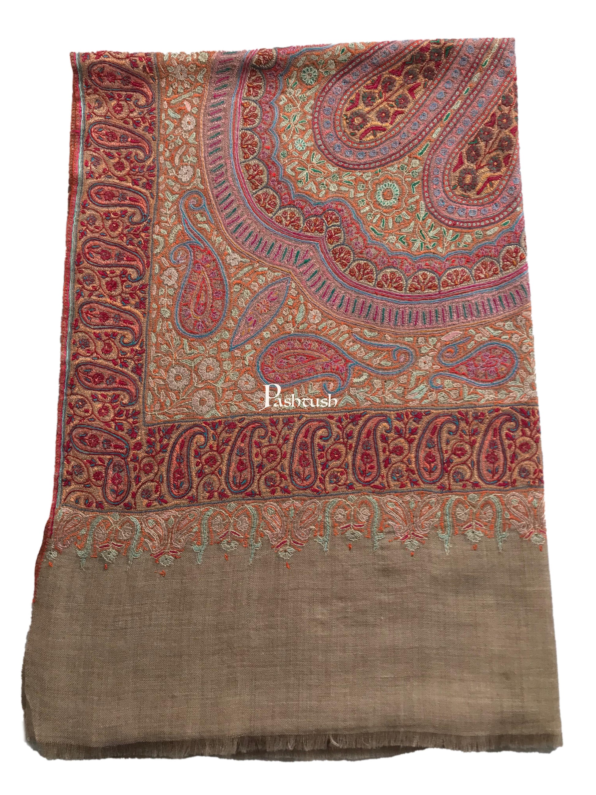 Pashtush India Womens Shawls Pashtush Womens Pashmina Shawl, Handwoven with Sozni Hand Embroidery