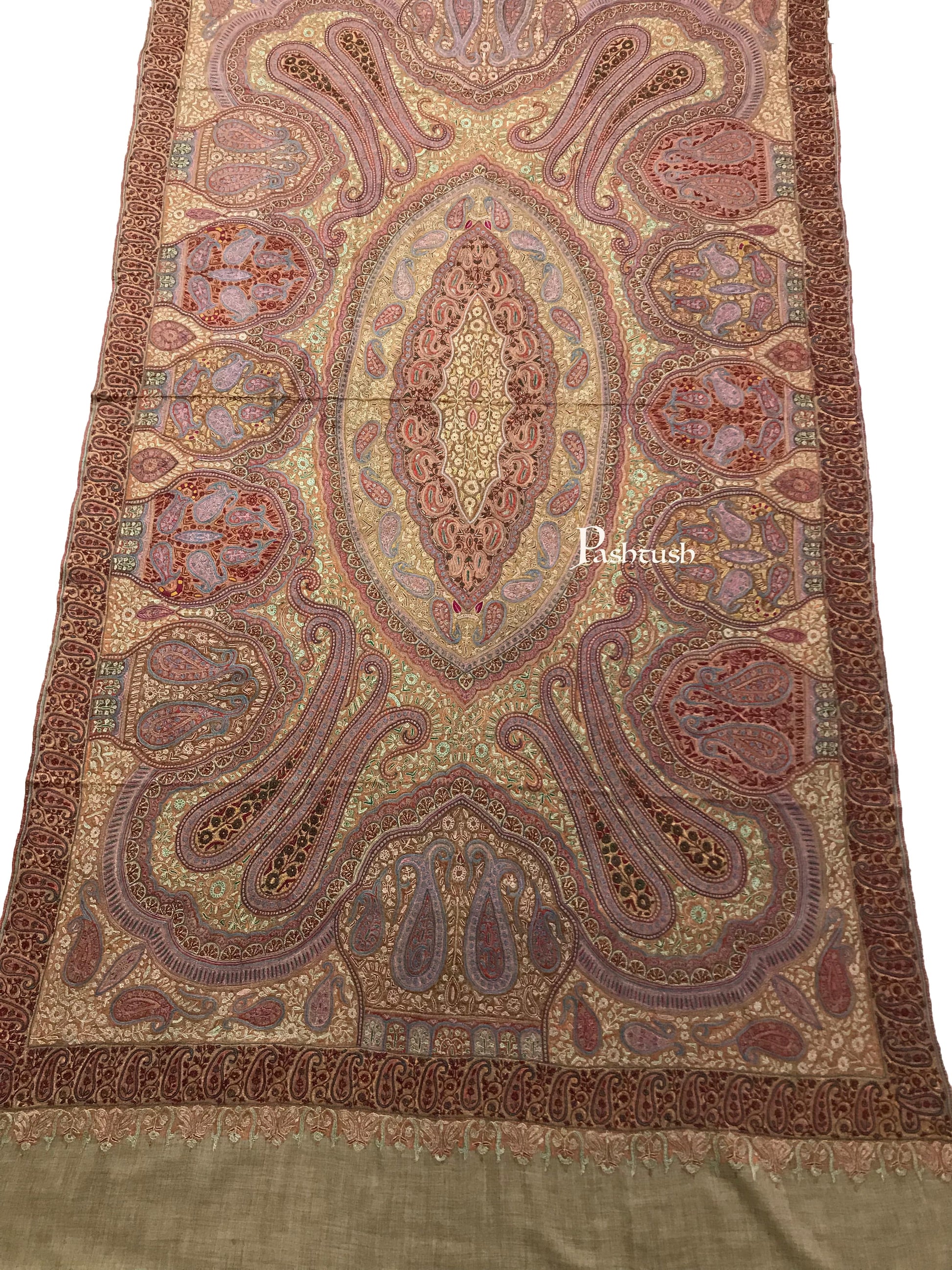 Pashtush India Womens Shawls Pashtush Womens Pashmina Shawl, Handwoven with Sozni Hand Embroidery