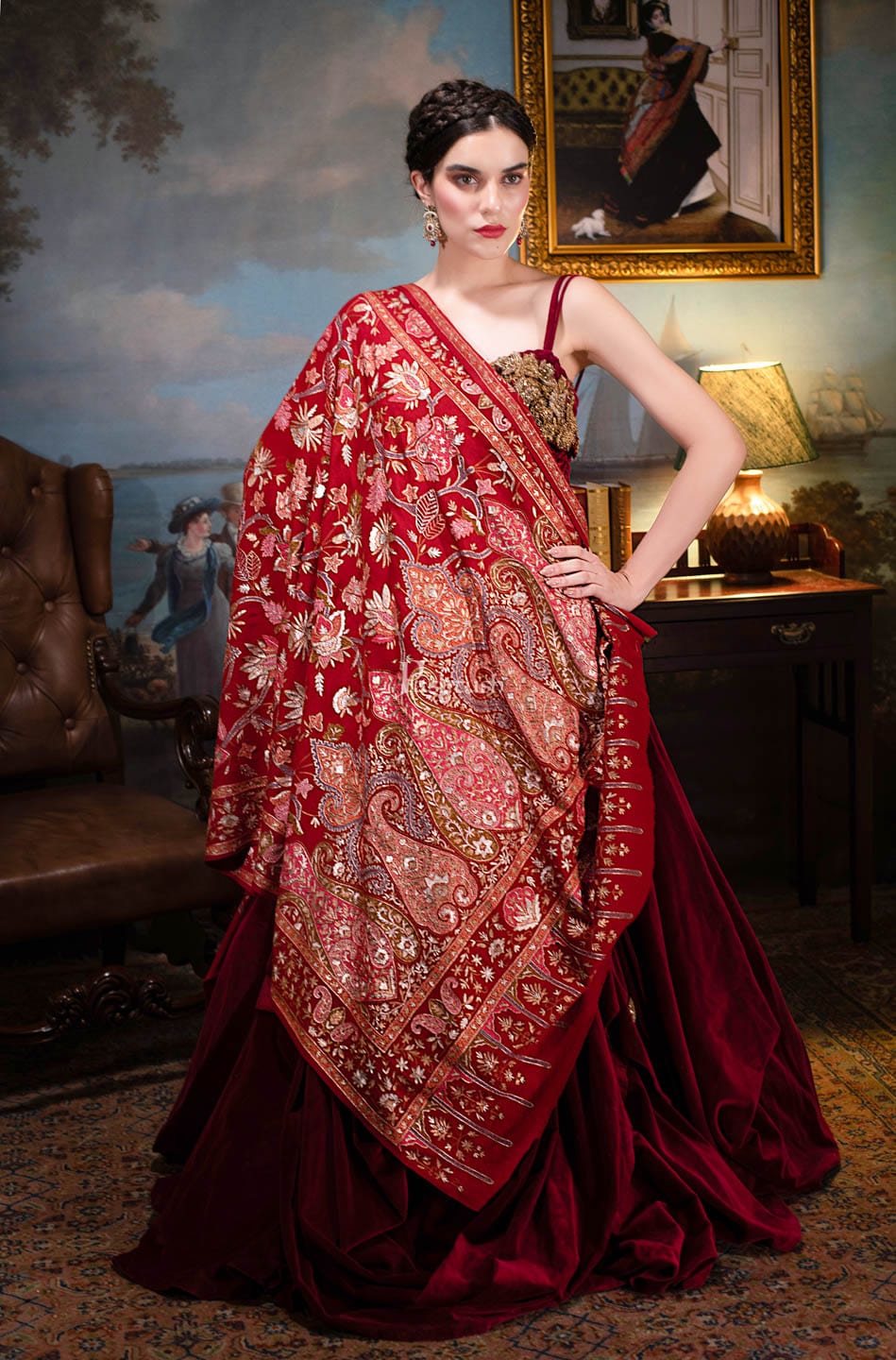Pashtush India Womens Shawls Pashtush Womens Pashmina Shawl, Kashmiri Tilla Work, Handloom, Multicolour
