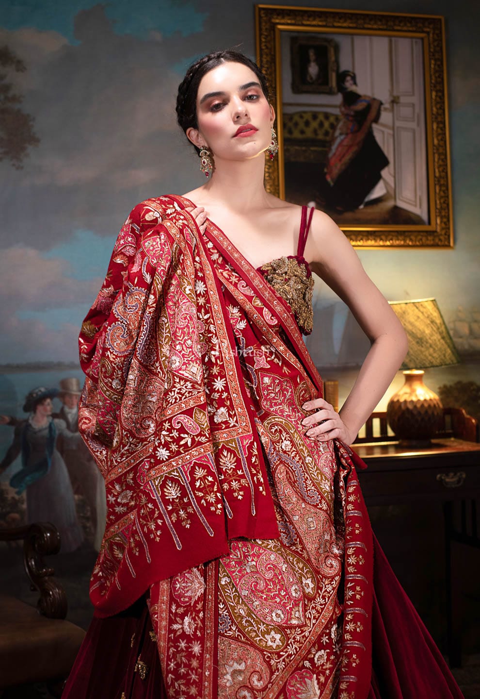 Pashtush India Womens Shawls Pashtush Womens Pashmina Shawl, Kashmiri Tilla Work, Handloom, Multicolour