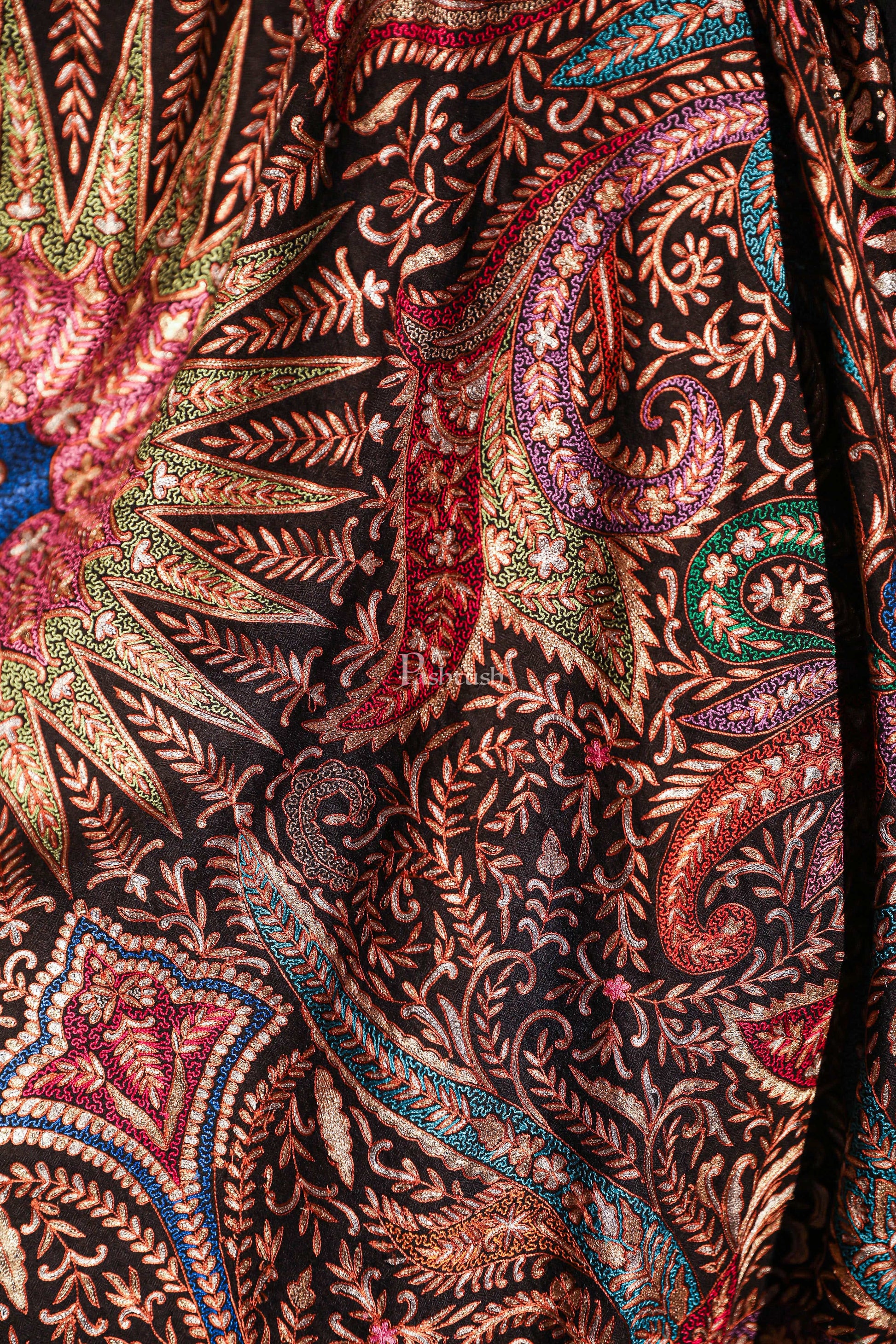 Pashtush India Womens Shawls PASHTUSH WOMENS PASHMINA SHAWL, KASHMIRI TILLA WORK, HANDLOOM, MULTICOLOURED