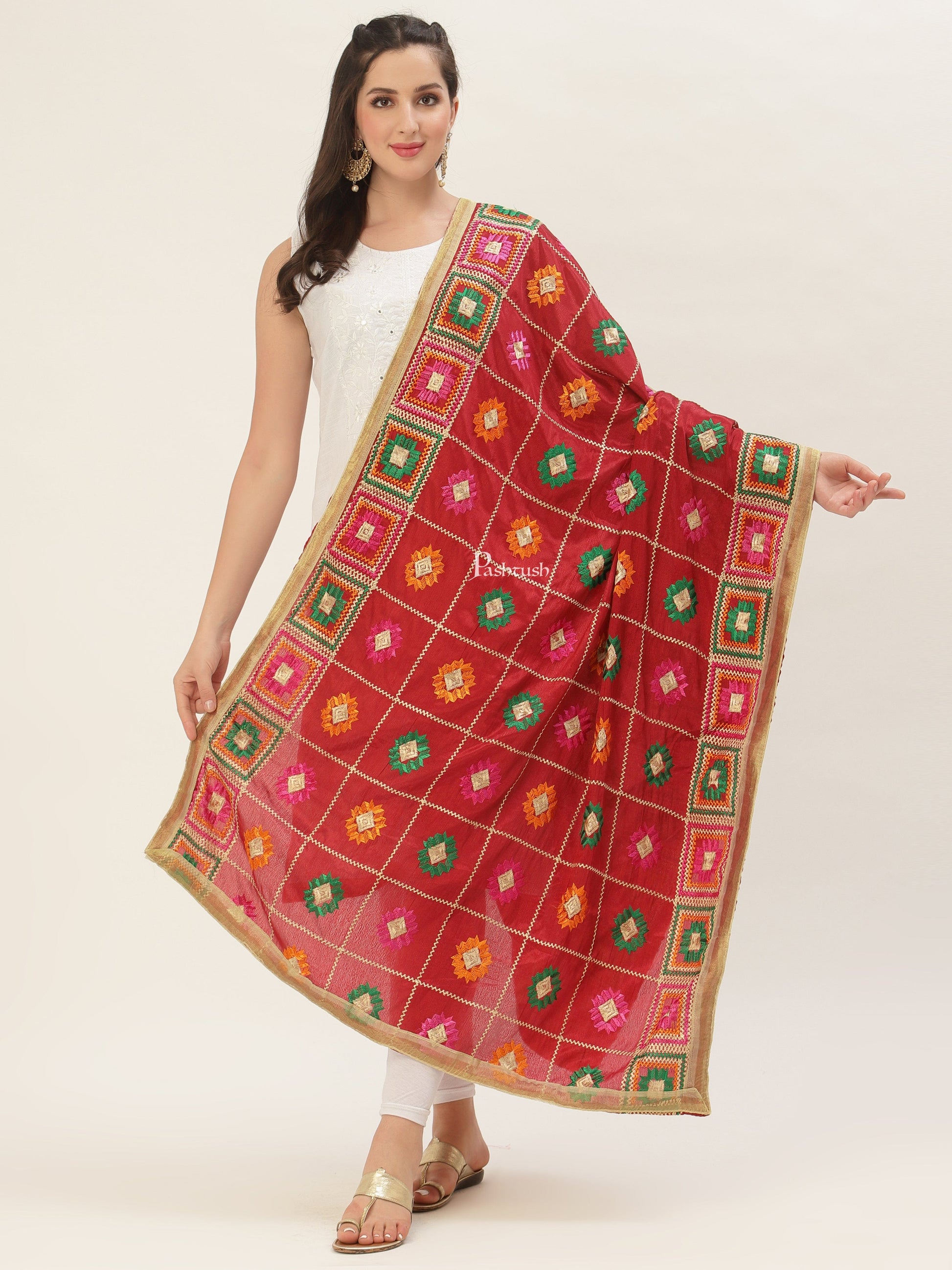 Pashtush India Pashtush Womens Phulkari Dupatta