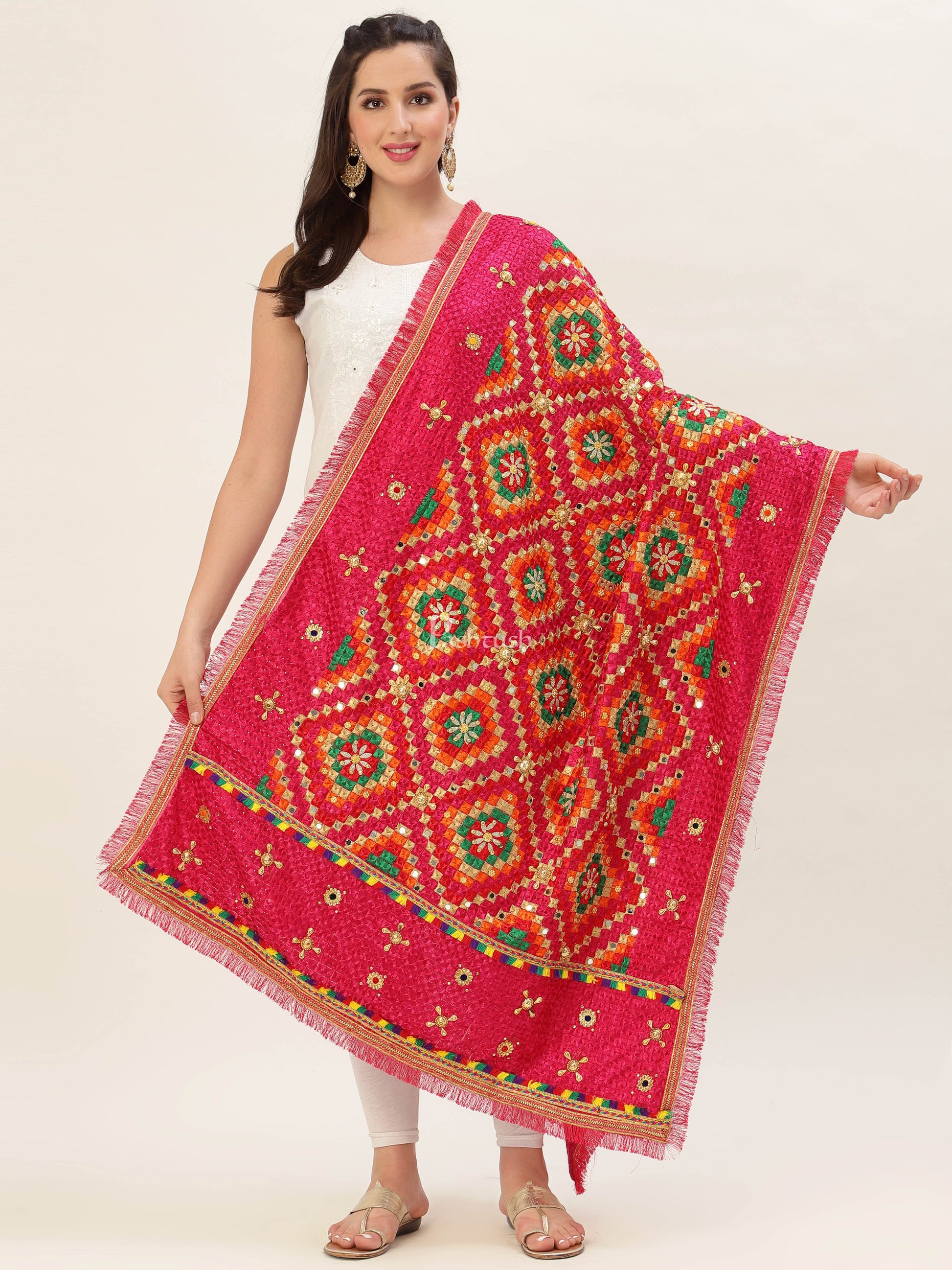 Pashtush India Womens Dupatta Pashtush Womens Phulkari Dupatta