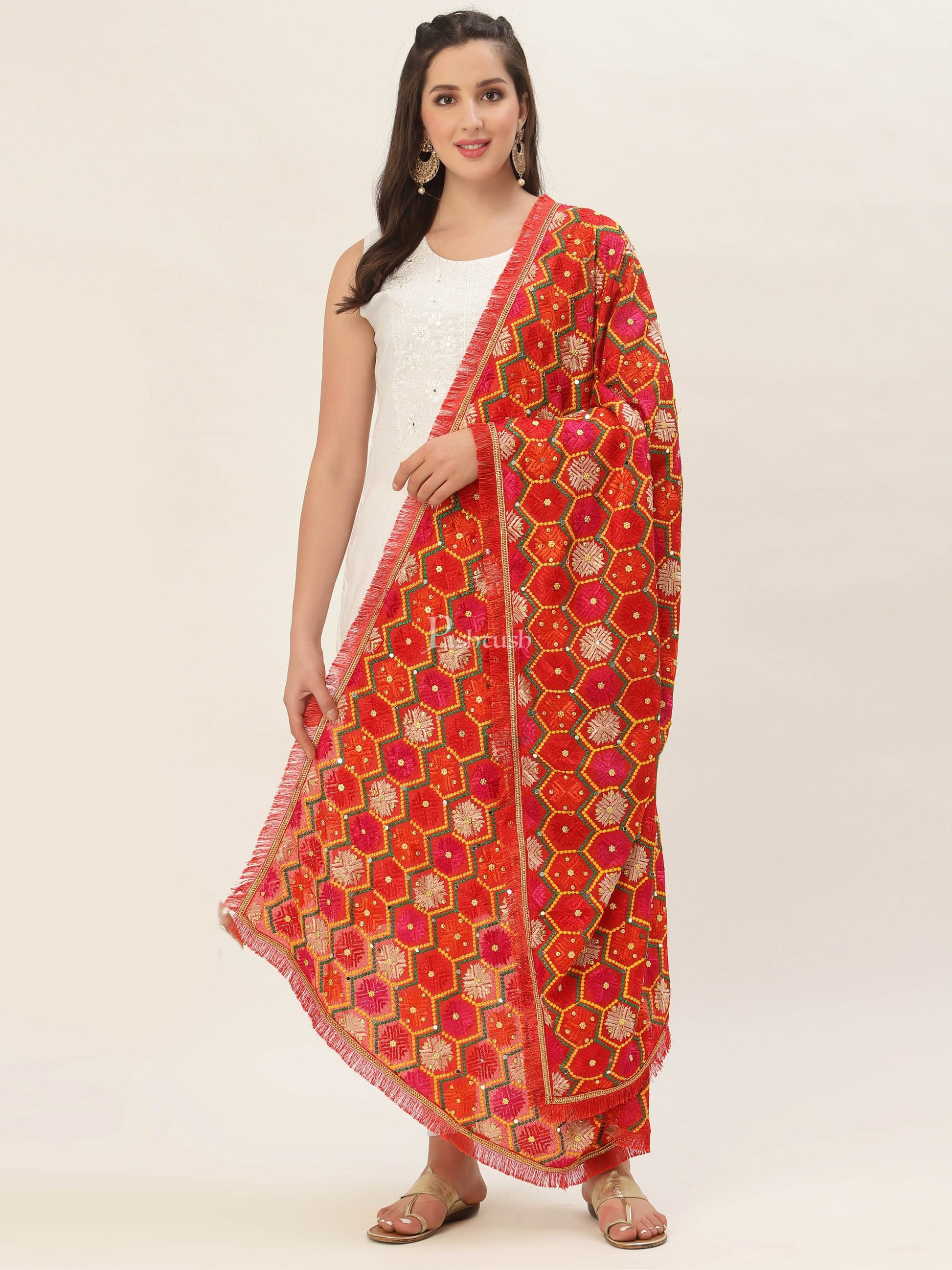 Pashtush India Womens Dupatta Pashtush Womens Phulkari Dupatta