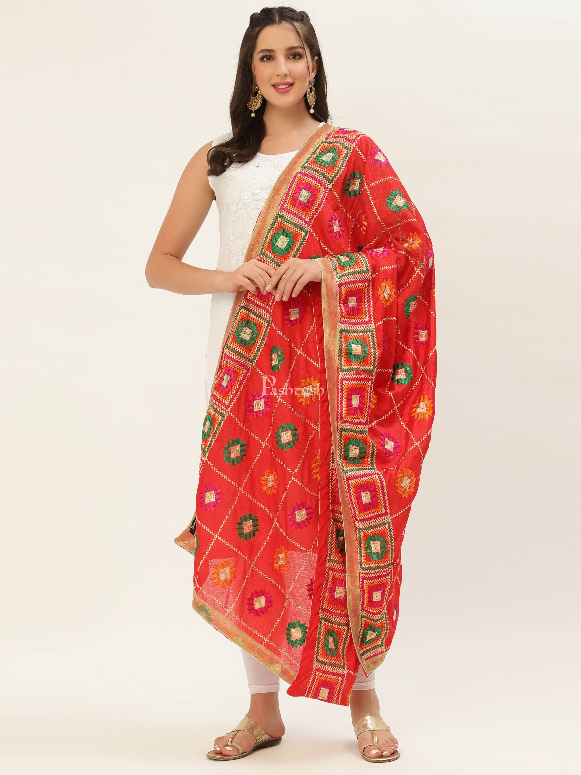 Pashtush India Womens Dupatta Pashtush Womens Phulkari Dupatta