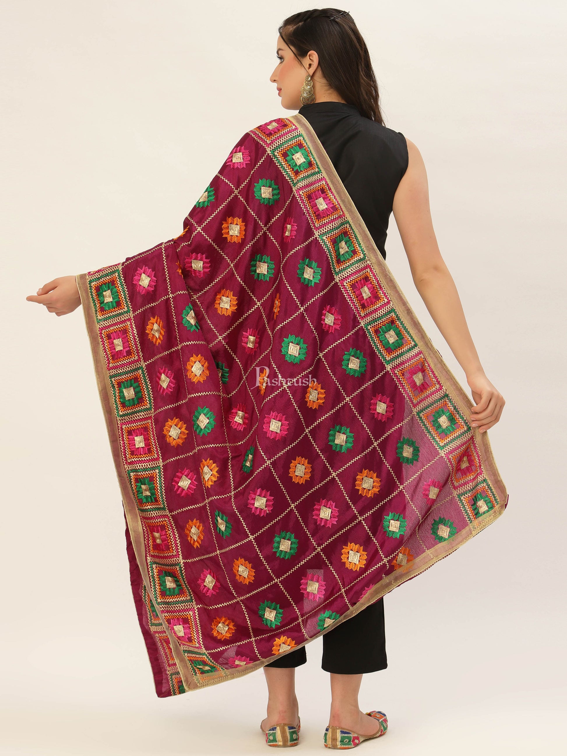 Pashtush India Womens Dupatta Pashtush Womens Phulkari Dupatta