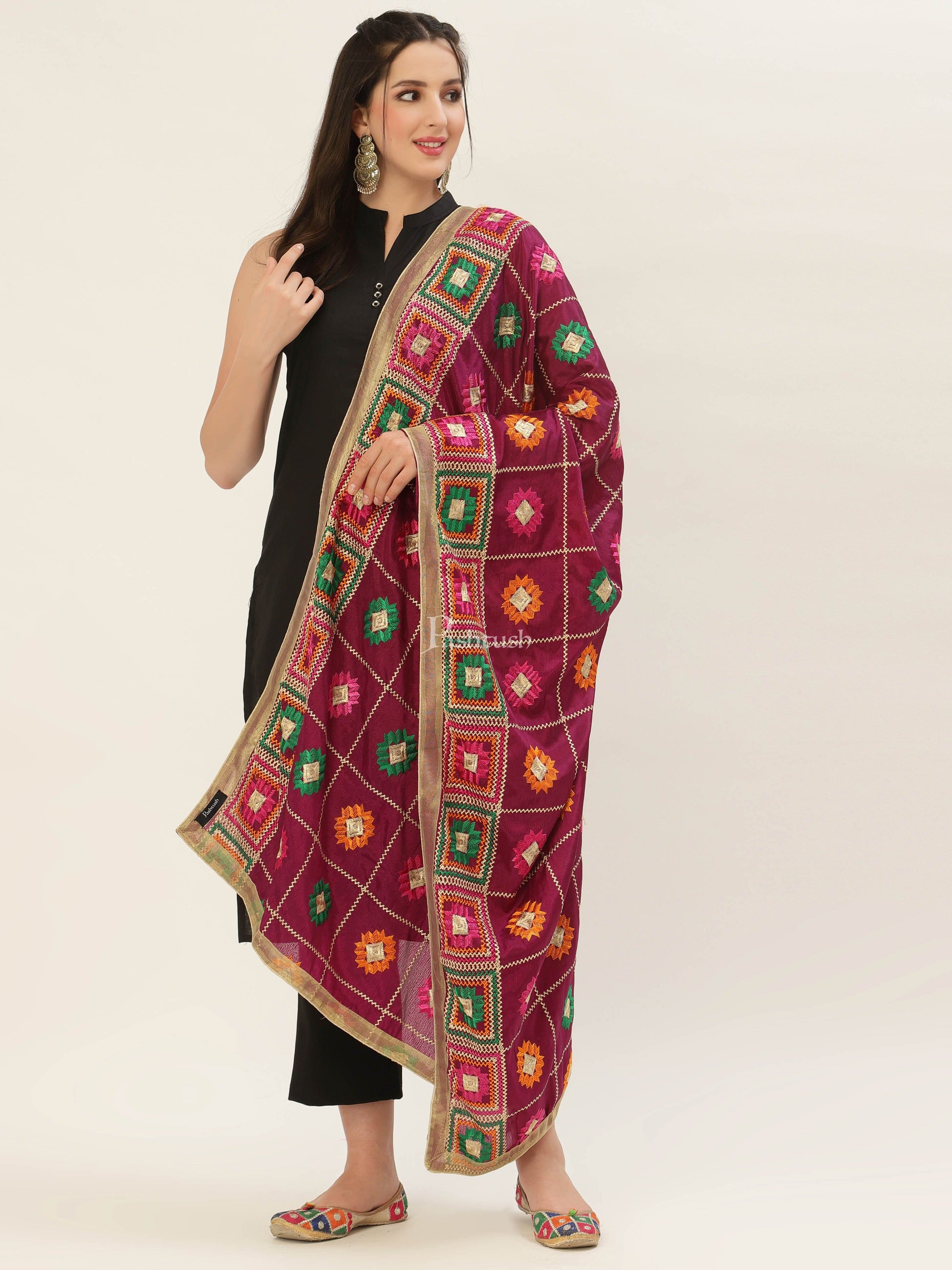 Pashtush India Womens Dupatta Pashtush Womens Phulkari Dupatta