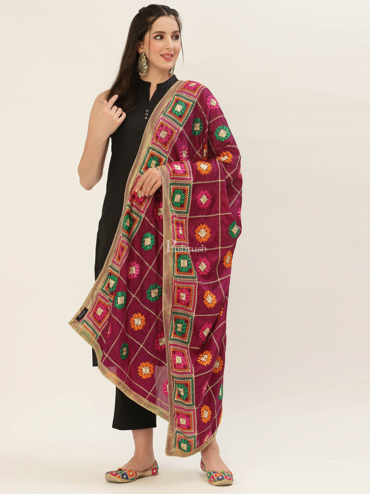 Pashtush India Womens Dupatta Pashtush Womens Phulkari Dupatta