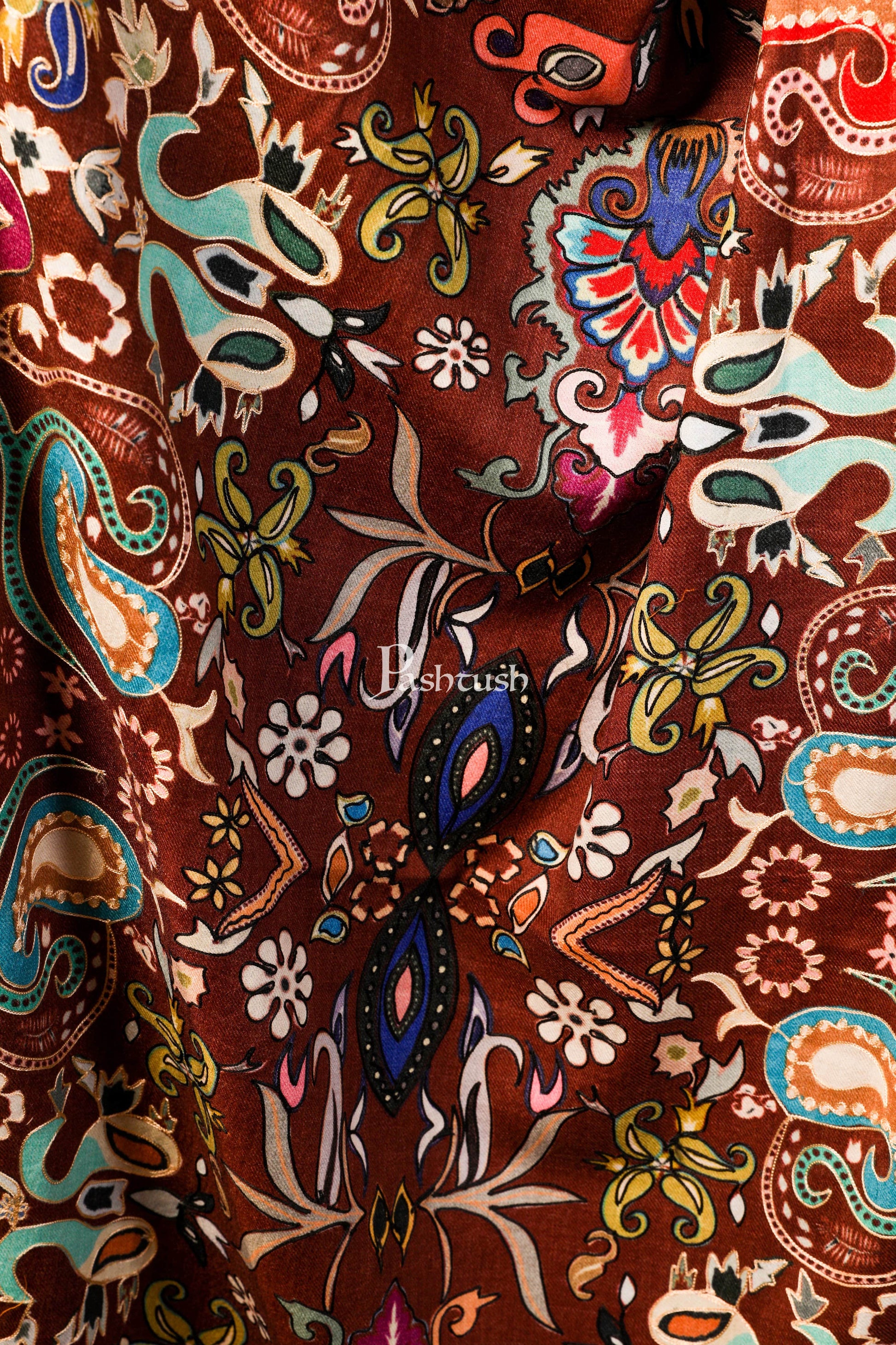 Pashtush India 100x200 Pashtush Womens Printed Stole, Multicoloured, 100% Pure Wool (Woolmark Certified)