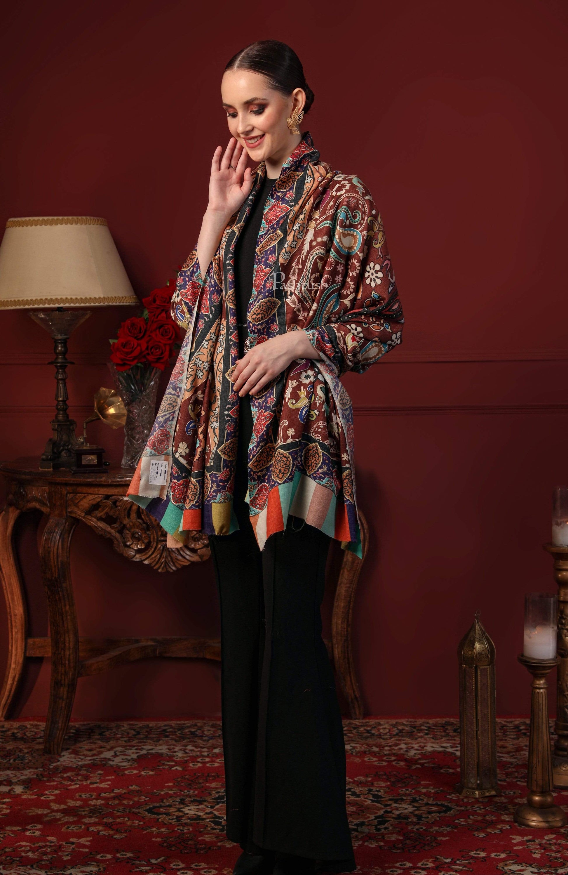 Pashtush India 100x200 Pashtush Womens Printed Stole, Multicoloured, 100% Pure Wool (Woolmark Certified)