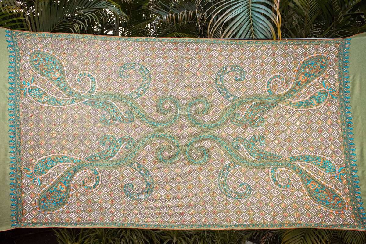 Pashtush India Womens Shawls Pashtush Womens Pure Pashmina Shawl, Arabic Sea Green