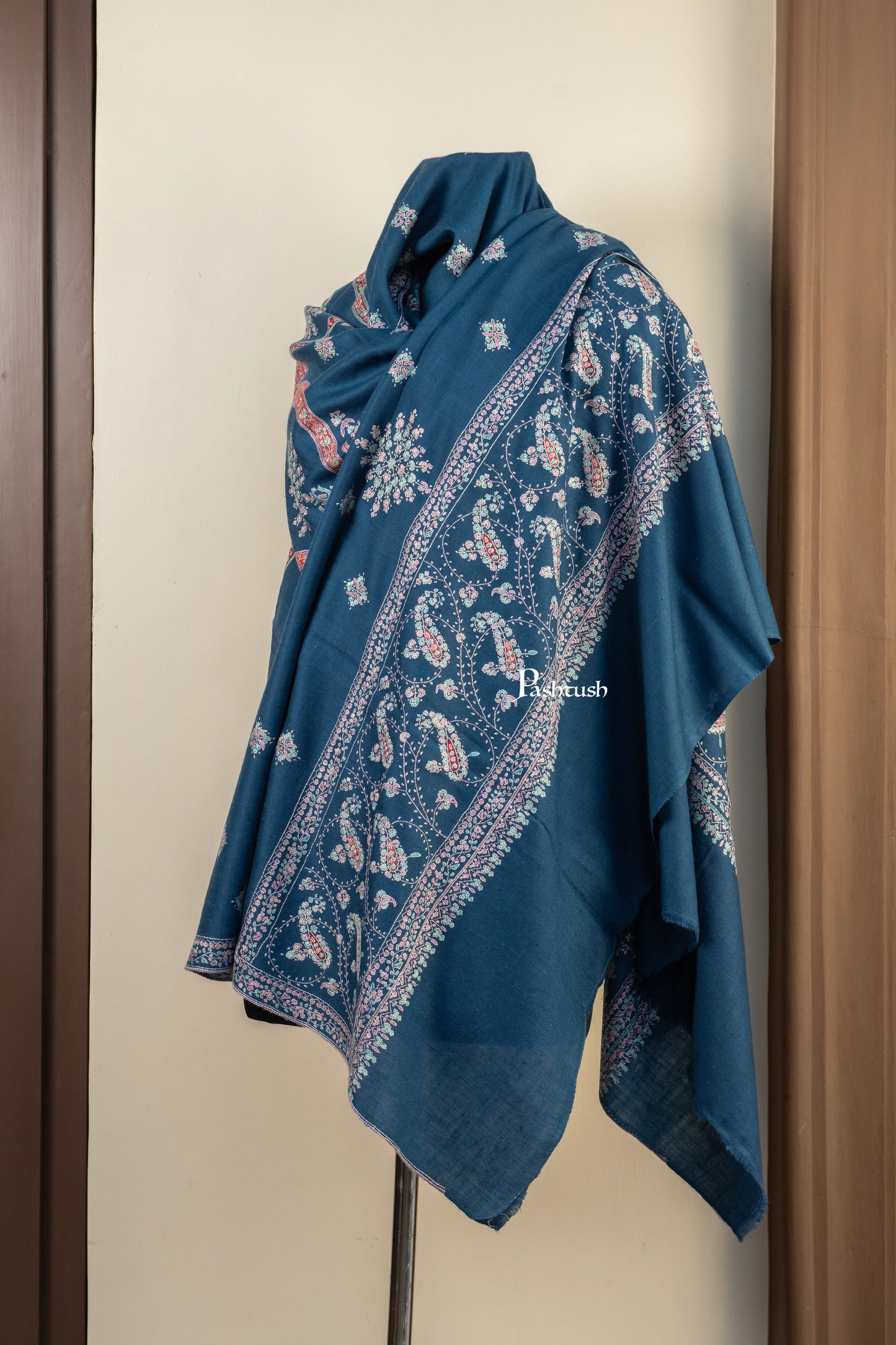 Pashtush India Womens Shawls Pashtush Womens Pure Pashmina Shawl, Navy Blue