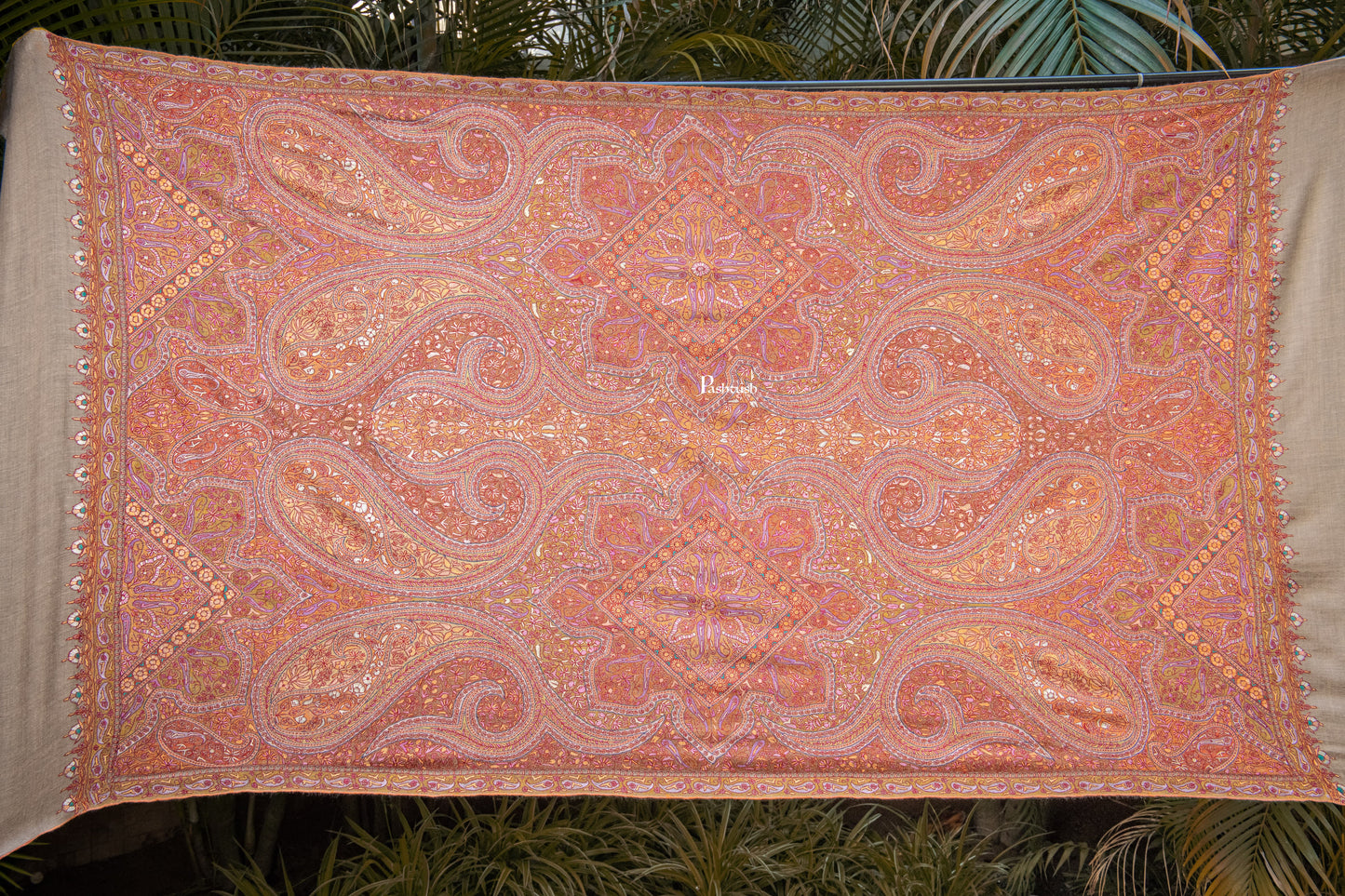 Pashtush India Womens Shawls Pashtush Womens Pure Pashmina Shawl, Sozni Hand Embroidery, Hand Woven Design, Khakikaar