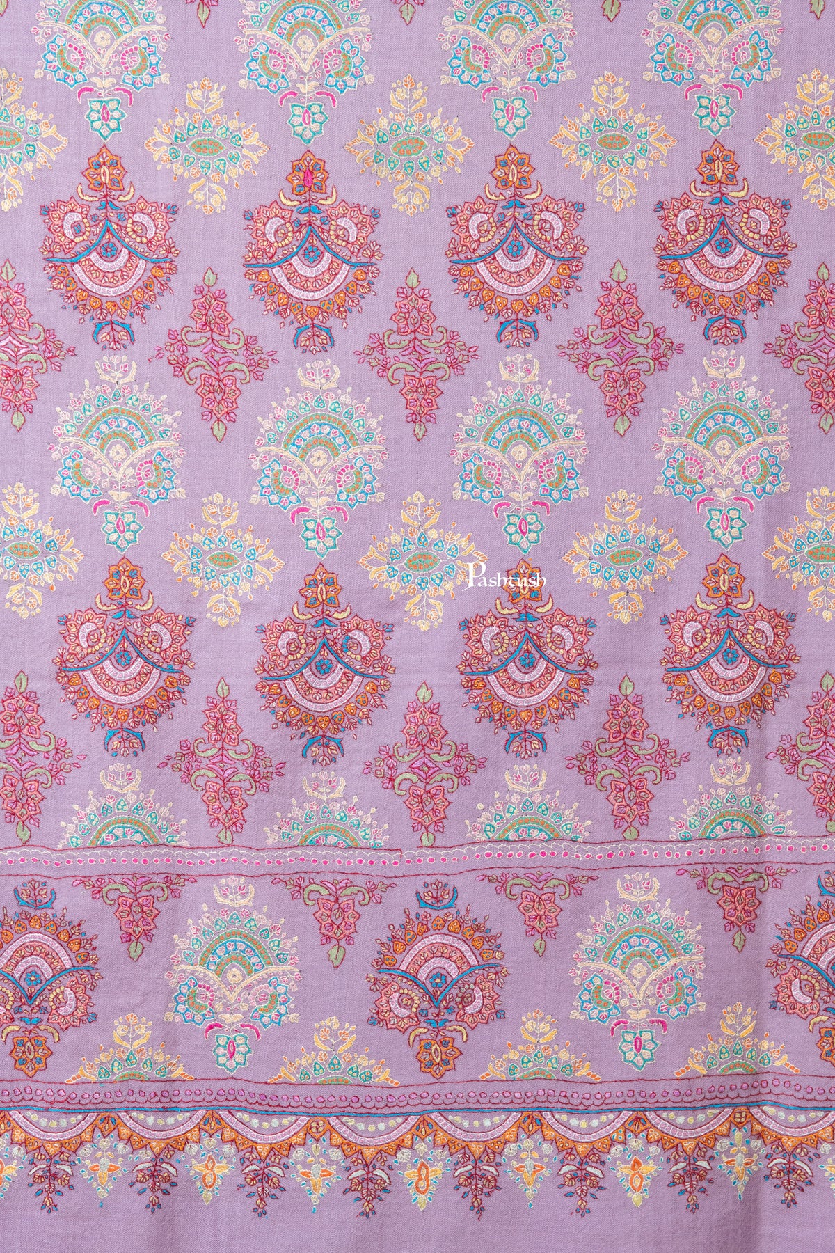 Pashtush India Womens Shawls Pashtush Womens Pure Pashmina Shawl, Sozni Hand Embroidery, Hand Woven Design, Peel Lilac