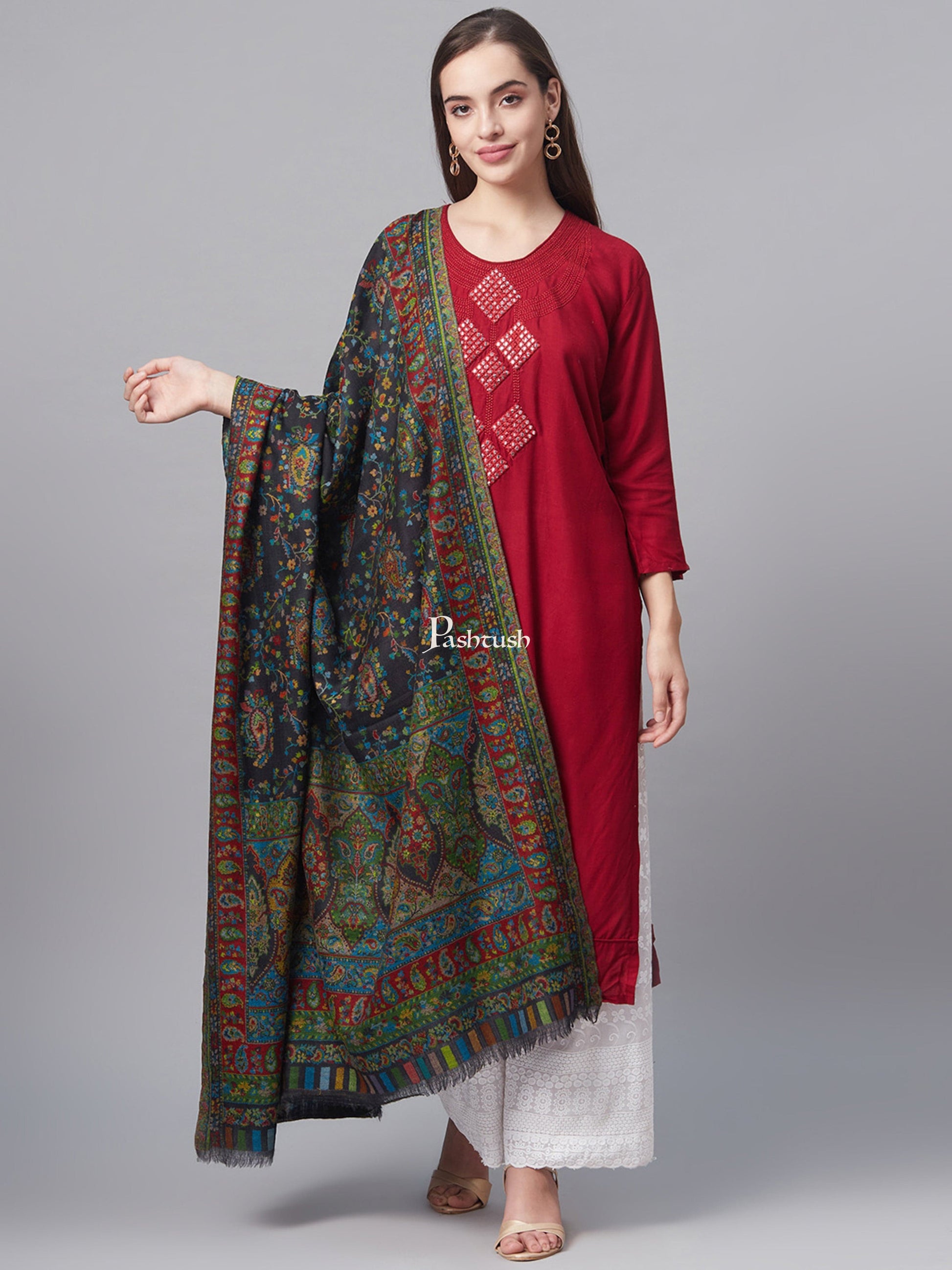 Pashtush India Womens Shawls Pashtush Womens Pure Wool Ethnic Shawl, Heritage Collection, Woolmark Certified