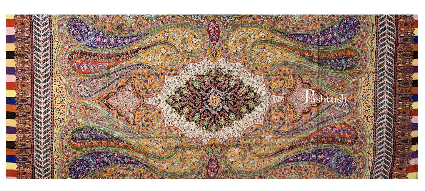 Pashtush India 100x200 Pashtush Womens Pure Wool, Hand Embroidered Kalamkari Shawl, With Woolmark Certificate