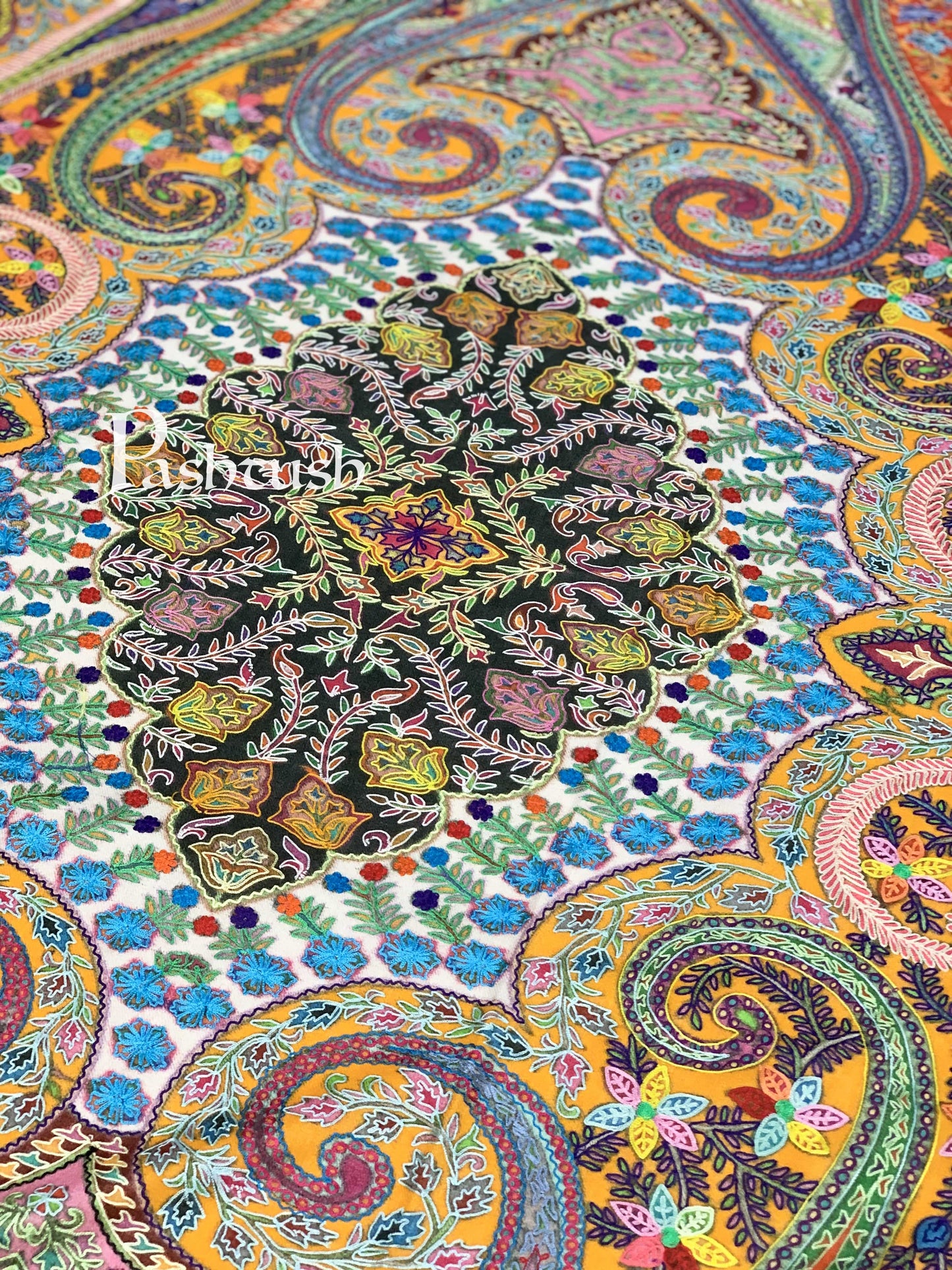 Pashtush India 100x200 Pashtush Womens Pure Wool, Hand Embroidered Kalamkari Shawl, With Woolmark Certificate
