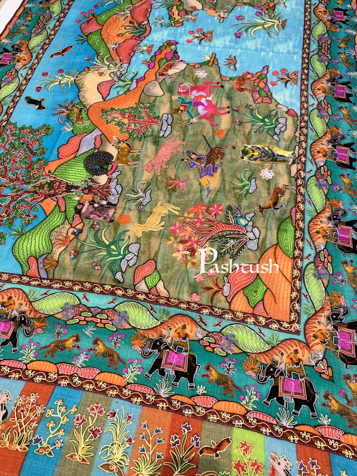 Pashtush India 100x200 Pashtush Womens Pure Wool, Hand Embroidered Kalamkari Shawl, With Woolmark Certificate