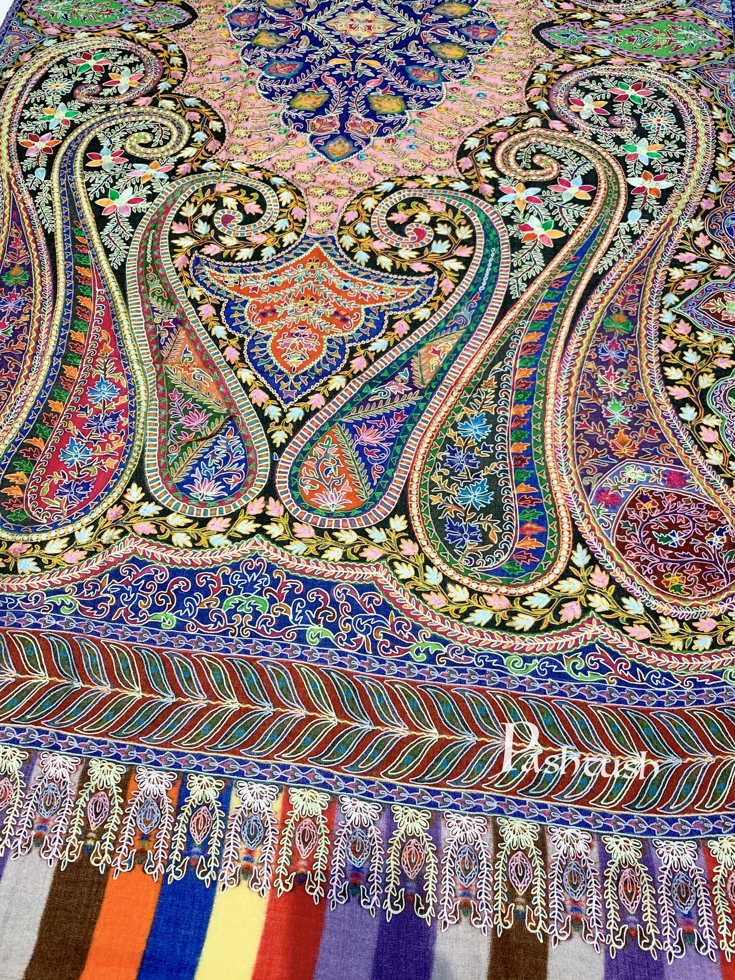 Pashtush India 100x200 Pashtush Womens Pure Wool, Hand Embroidered Kalamkari Shawl, With Woolmark Certificate