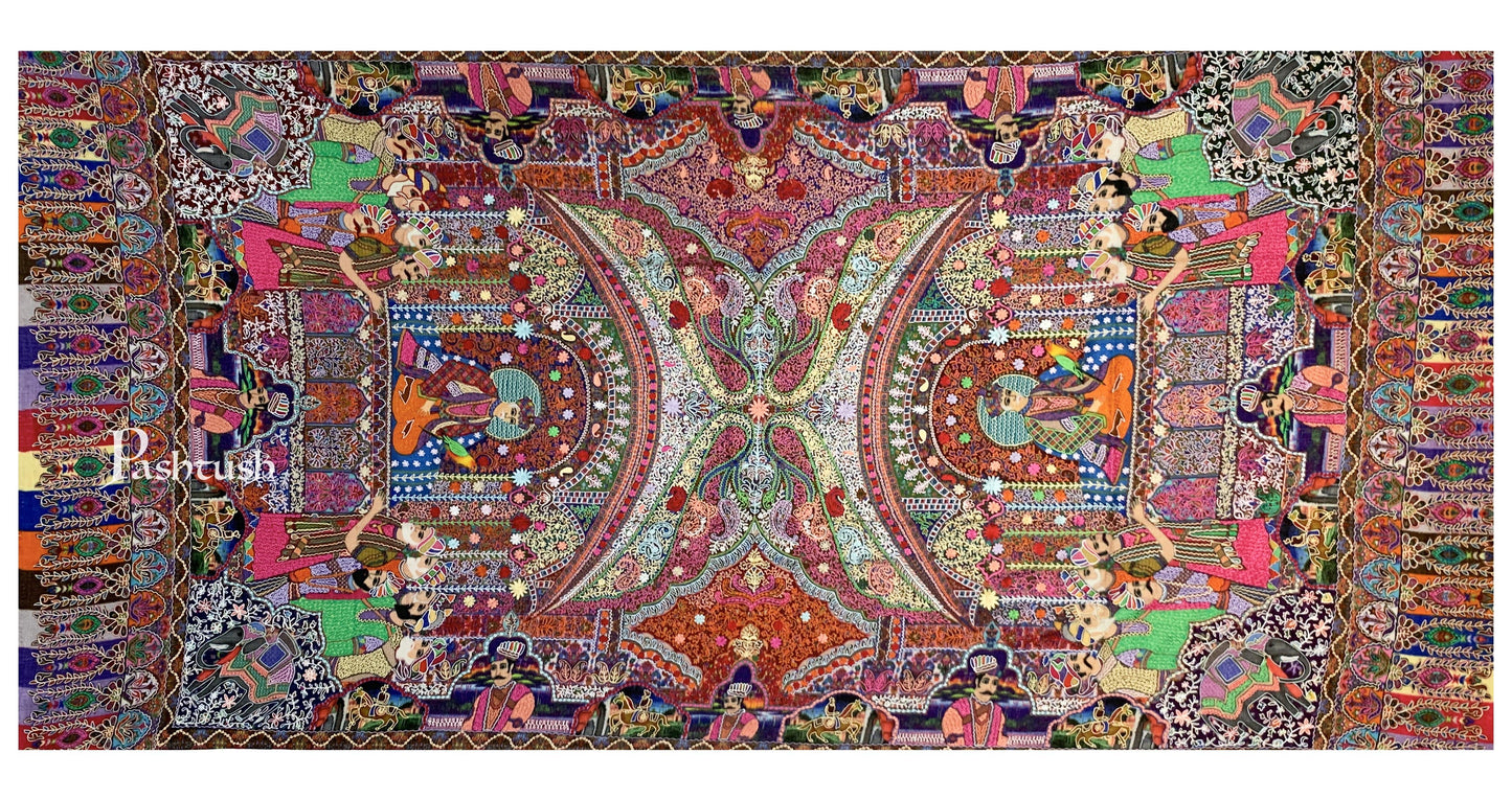 Pashtush India 100x200 Pashtush Womens Pure Wool, Hand Embroidered Kalamkari Shawl, With Woolmark Certificate