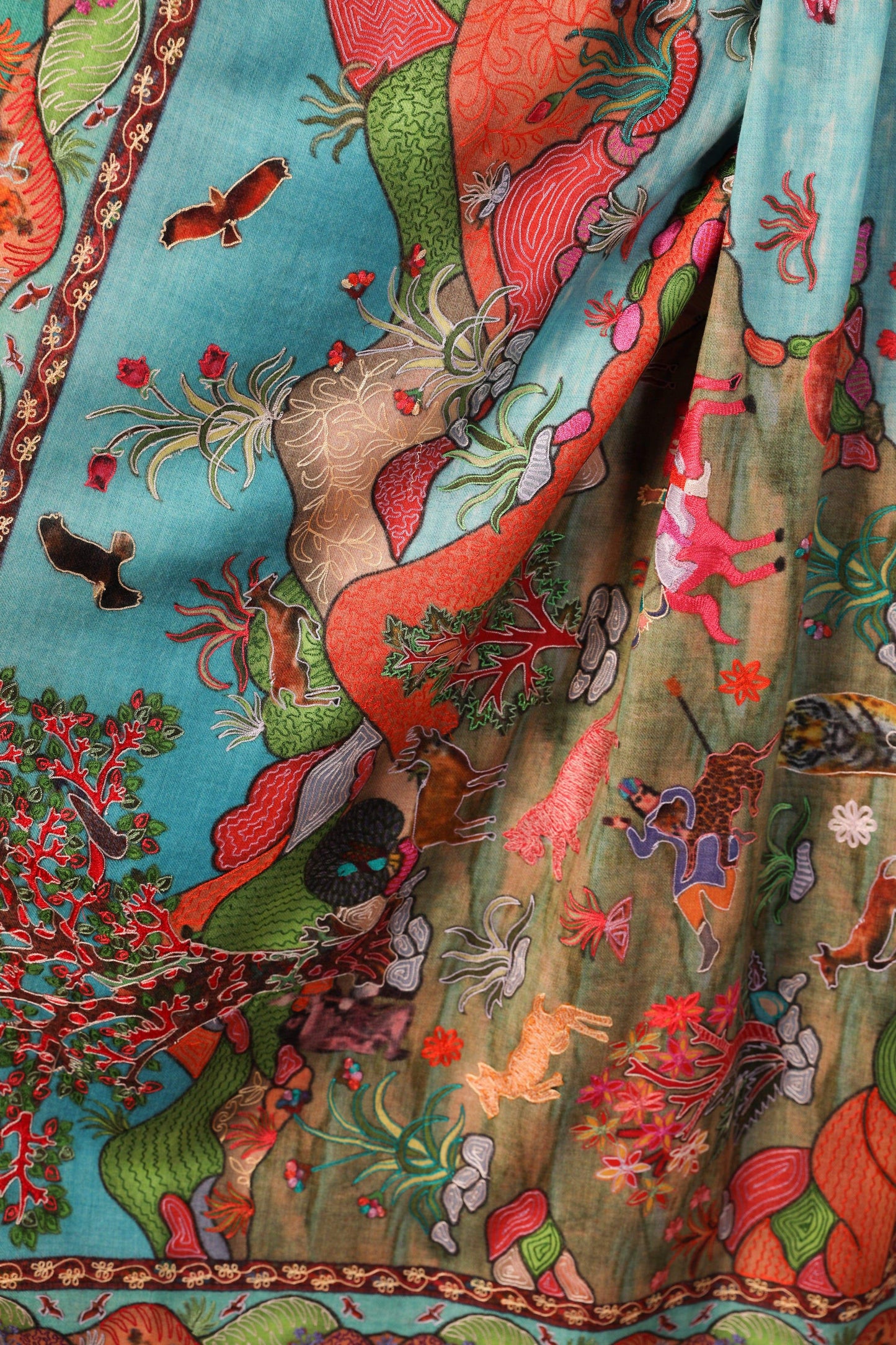 Pashtush India 100x200 Pashtush Womens Pure Wool, Hand Embroidered Kalamkari Shawl, With Woolmark Certificate