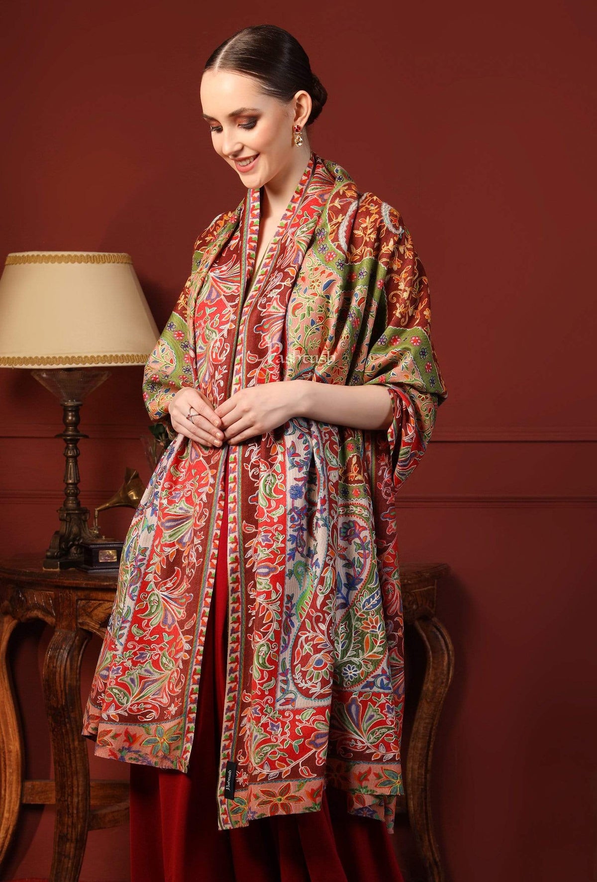 Pashtush India 100x200 Pashtush Womens Pure Wool, Hand Embroidered Kalamkari Shawl, With Woolmark Certificate