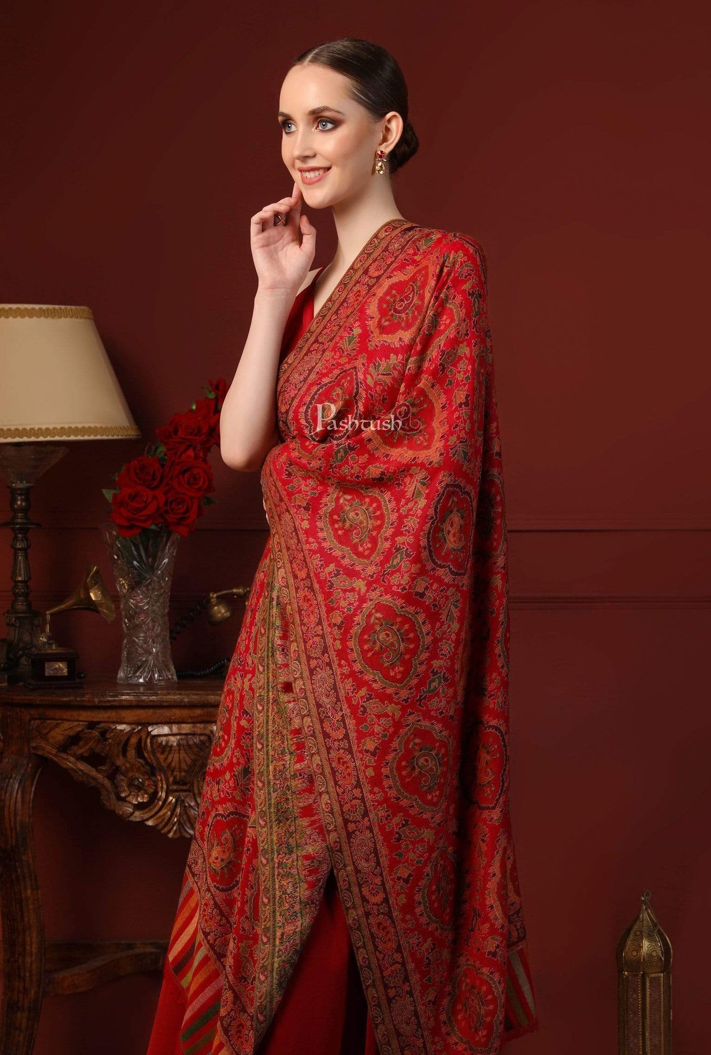 Pashtush India 70x200 Pashtush Womens Pure Wool Kaani Stole, With Woolmark Certification