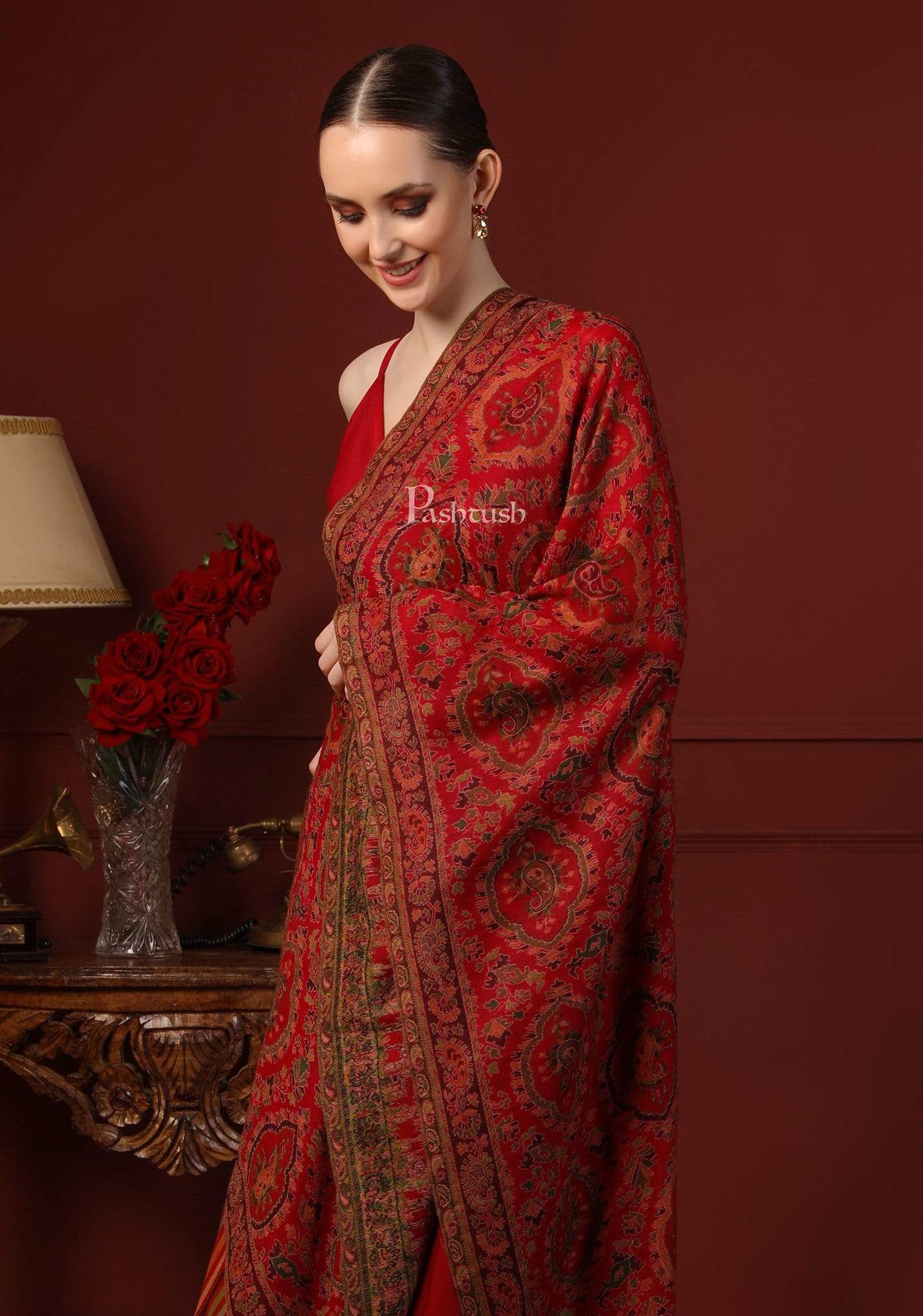 Pashtush India 70x200 Pashtush Womens Pure Wool Kaani Stole, With Woolmark Certification