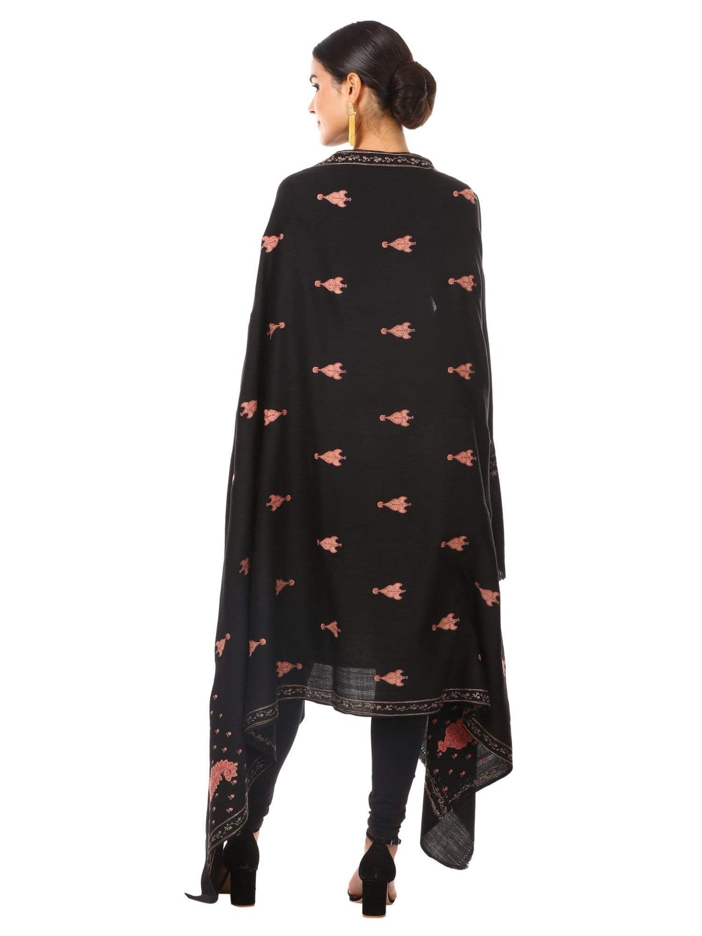 Pashtush Shawl Store Shawl Pashtush womens Pure Wool Kashmiri Embroidery Shawl Black