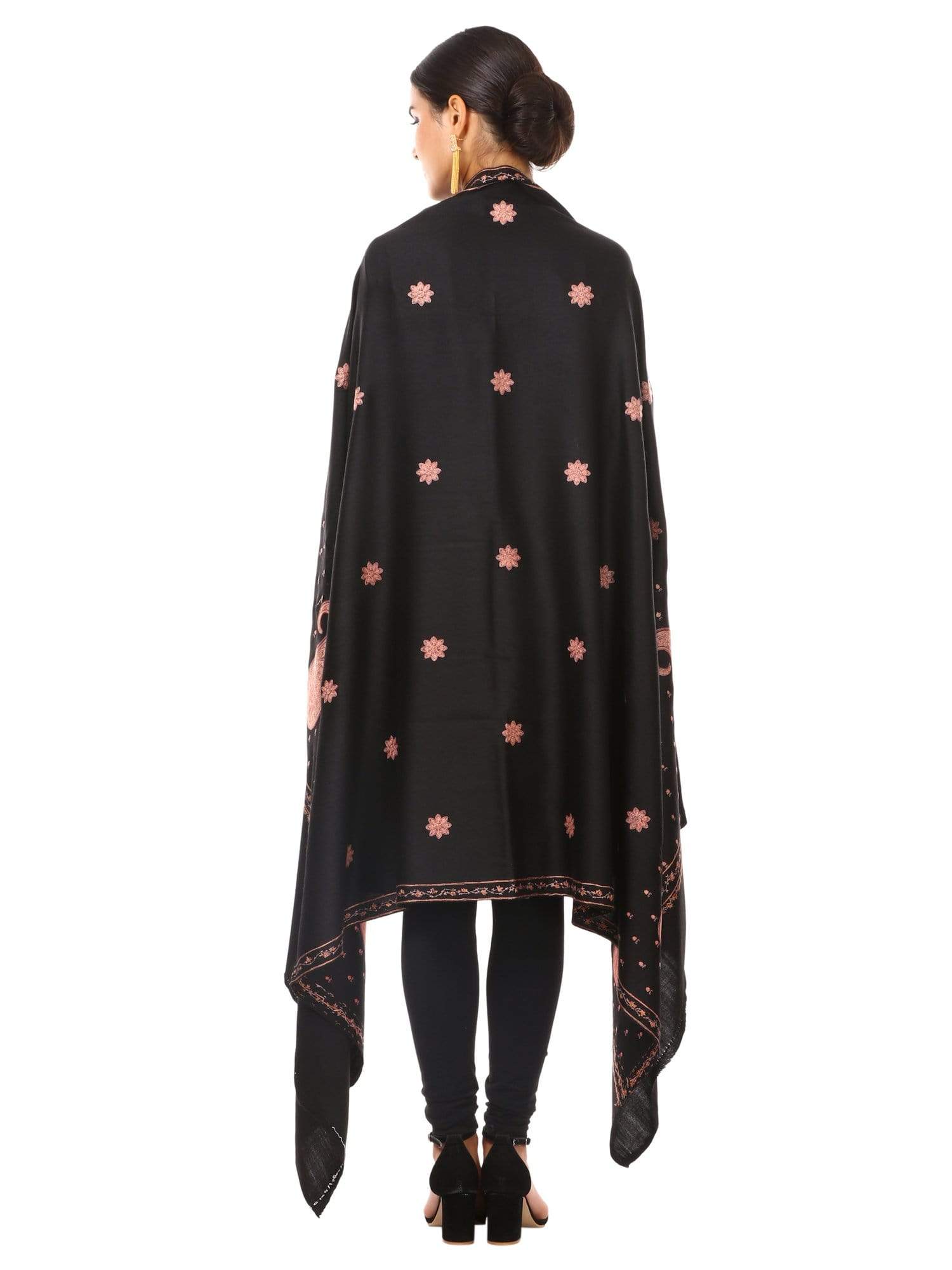 Pashtush Shawl Store Shawl Pashtush womens Pure Wool Kashmiri Embroidery Shawl Black