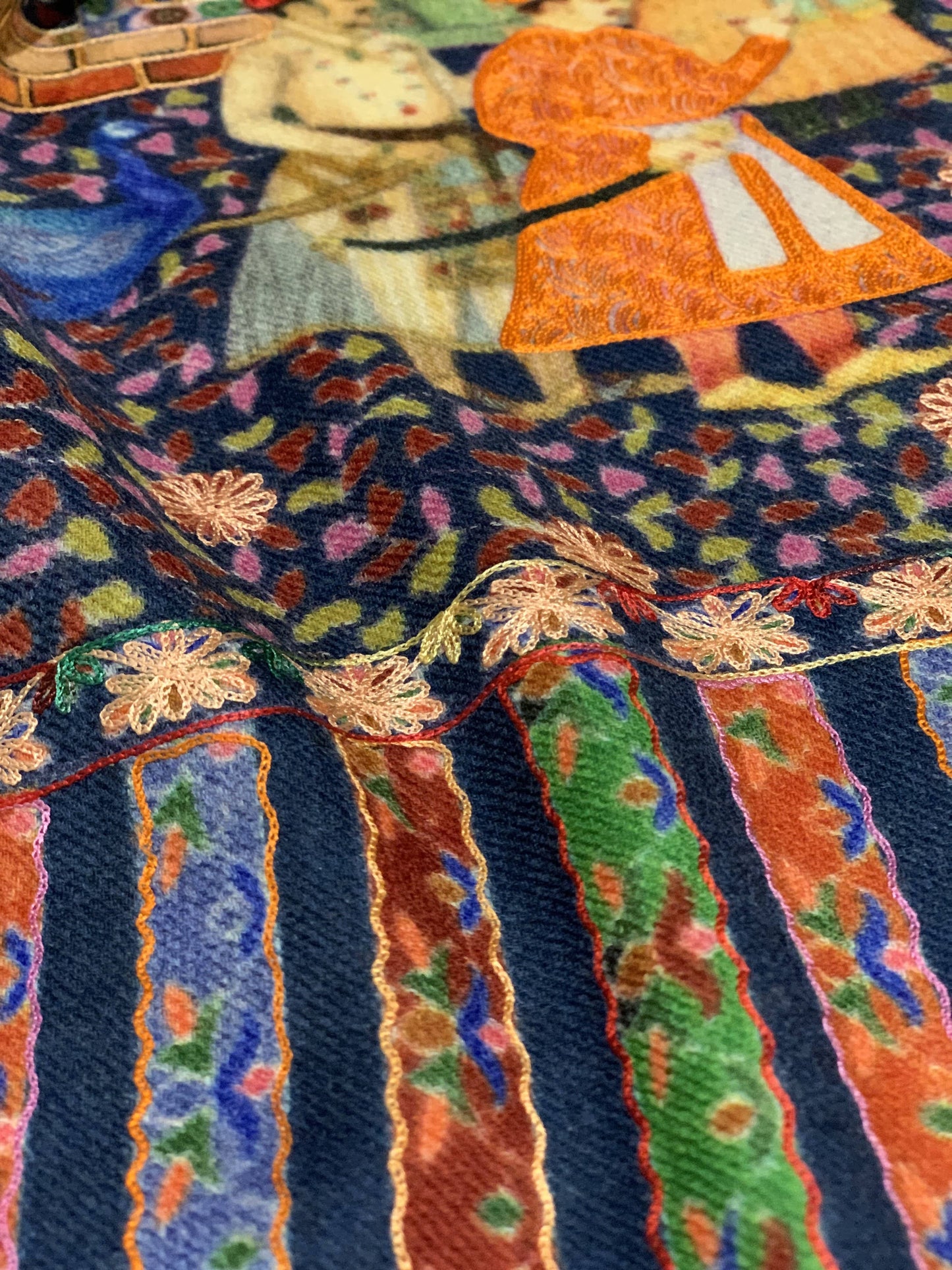 Pashtush India 100x200 Pashtush Womens, Pure Wool, Printed Mughal Darbar Shawl, Woolmark Certified, navy blue