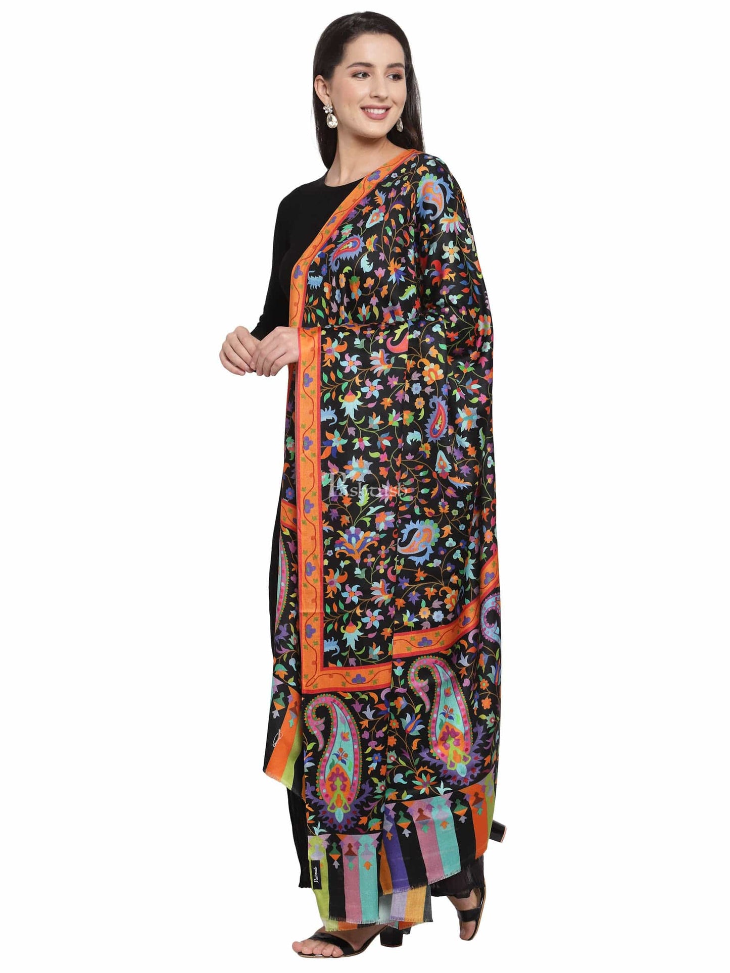 Pashtush India Womens Shawls Pashtush Womens Pure Wool Printed Shawl, Soft And Warm
