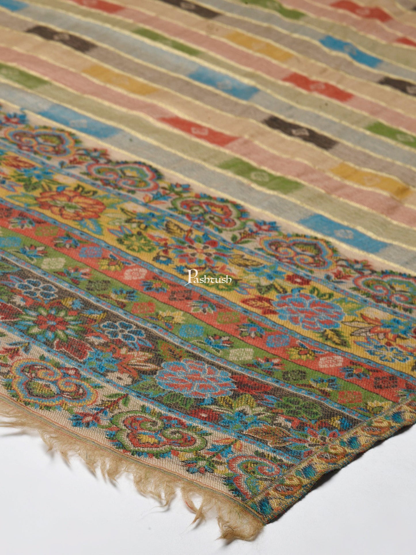 Pashtush India Womens Stoles and Scarves Scarf Pashtush Womens Pure Wool Woven Design Ethnic Stole Beige