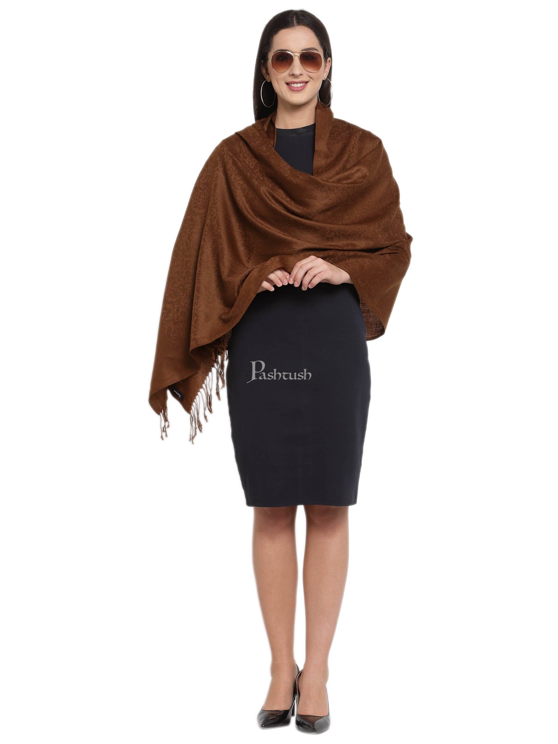 Pashtush India Womens Stoles and Scarves Scarf Pashtush Womens Scarf, Stole Jacquard Paisley, Coffee