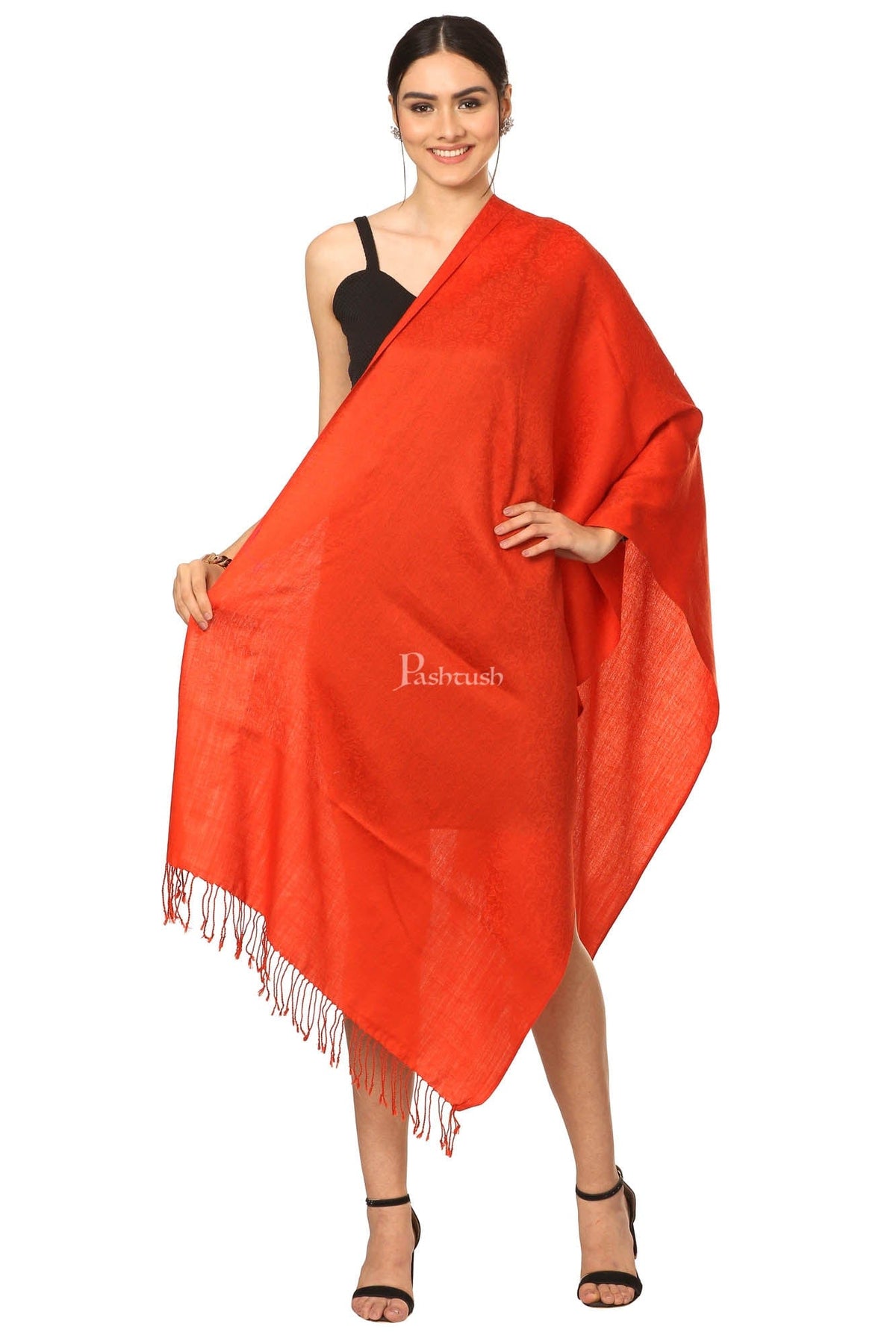 Pashtush India Womens Stoles and Scarves Scarf Pashtush Womens Scarf, Stole Jacquard, Paisley, Rust