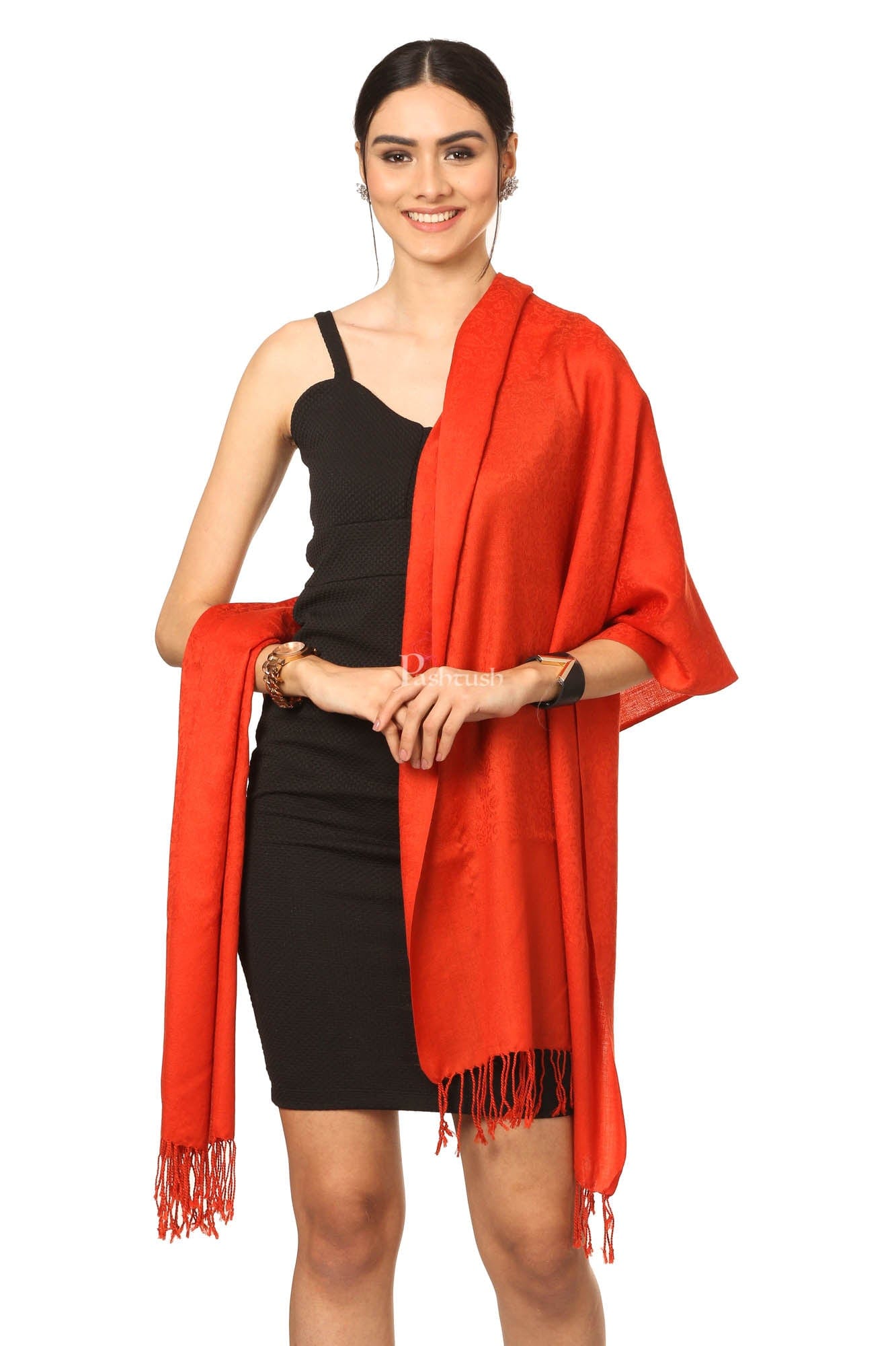 Pashtush India Womens Stoles and Scarves Scarf Pashtush Womens Scarf, Stole Jacquard, Paisley, Rust