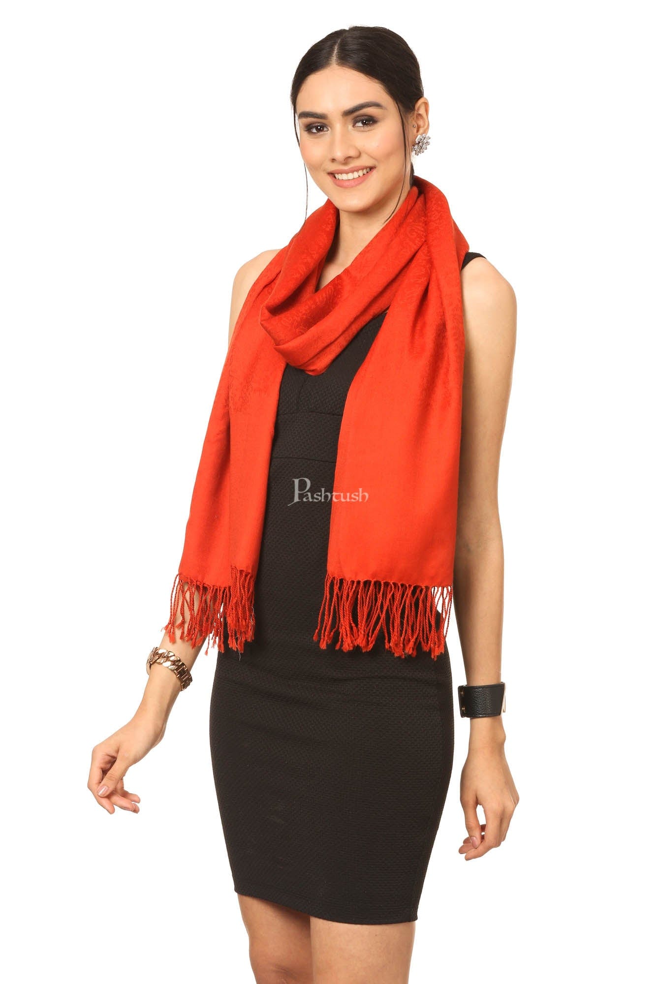 Pashtush India Womens Stoles and Scarves Scarf Pashtush Womens Scarf, Stole Jacquard, Paisley, Rust