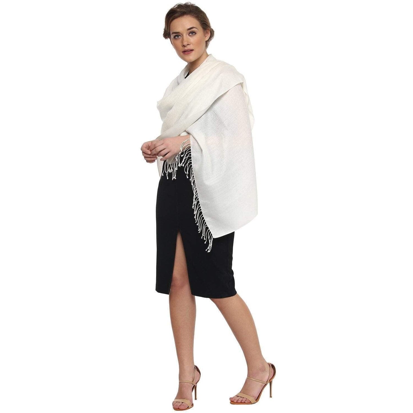 Pashtush Womens Scarf, Stole Jacquard, Paisley, White