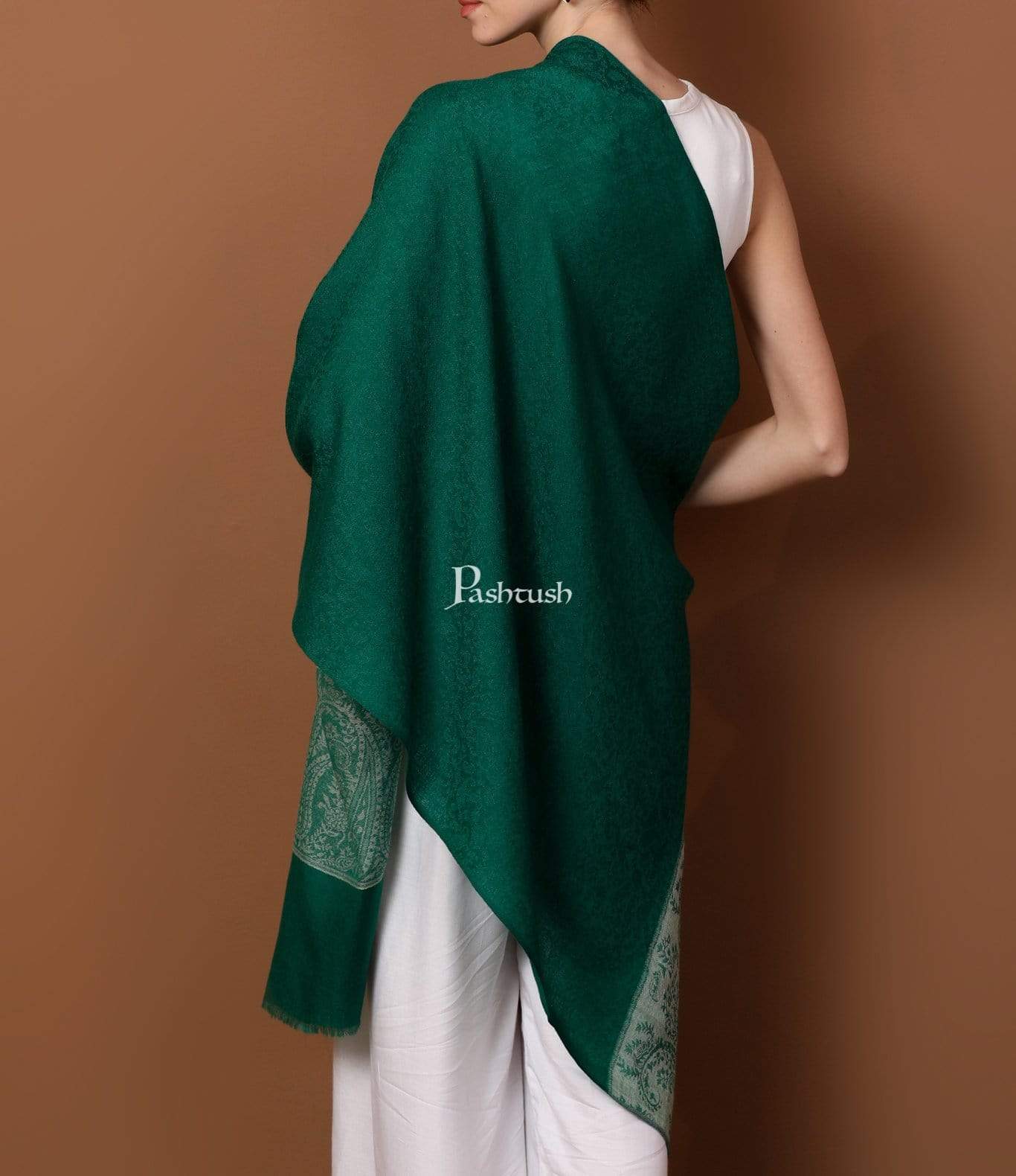 Pashtush India 70x200 Pashtush Womens Scarf with Chanting Paisleys Design, Soft and Warm, Emerald Green