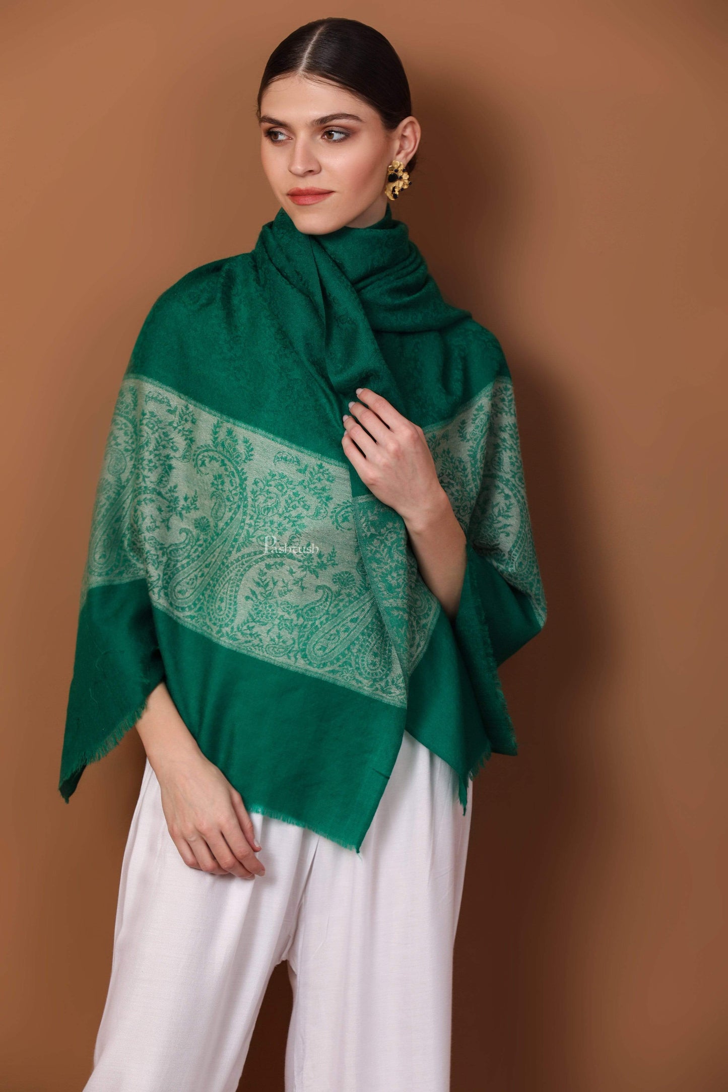 Pashtush India 70x200 Pashtush Womens Scarf with Chanting Paisleys Design, Soft and Warm, Emerald Green